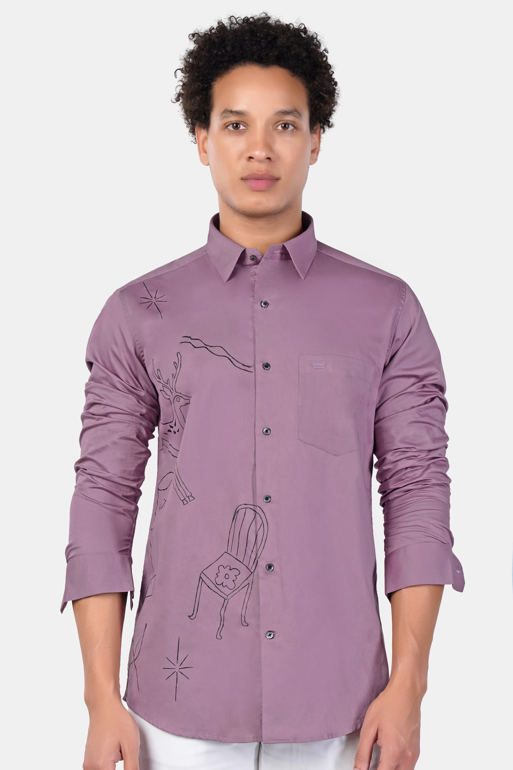 Bouquet Purple Hand Painted Subtle Sheen Super Soft Premium Cotton Designer Shirt