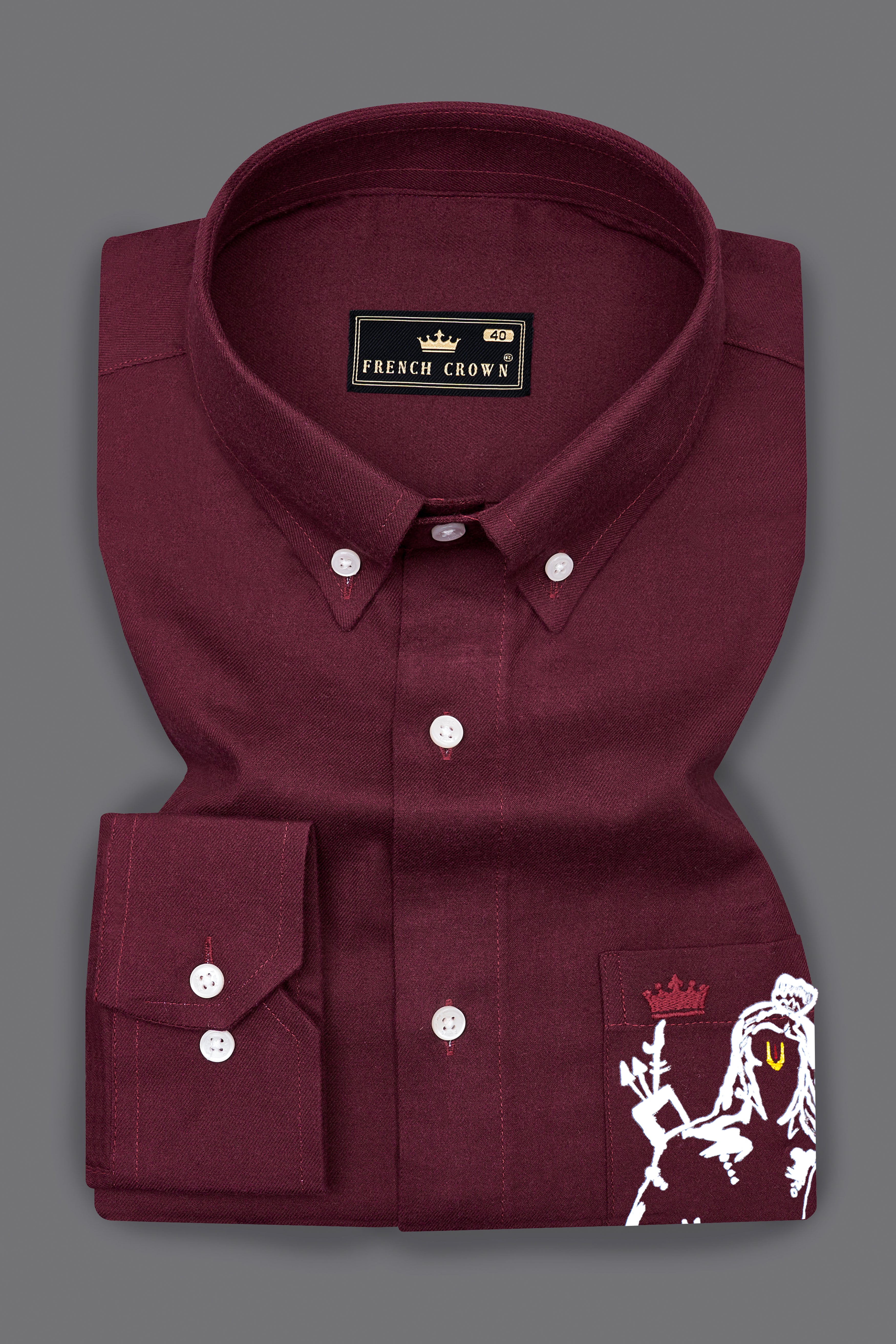 Walnut Maroon Lord Ram Hand Painted Flannel Designer Shirt