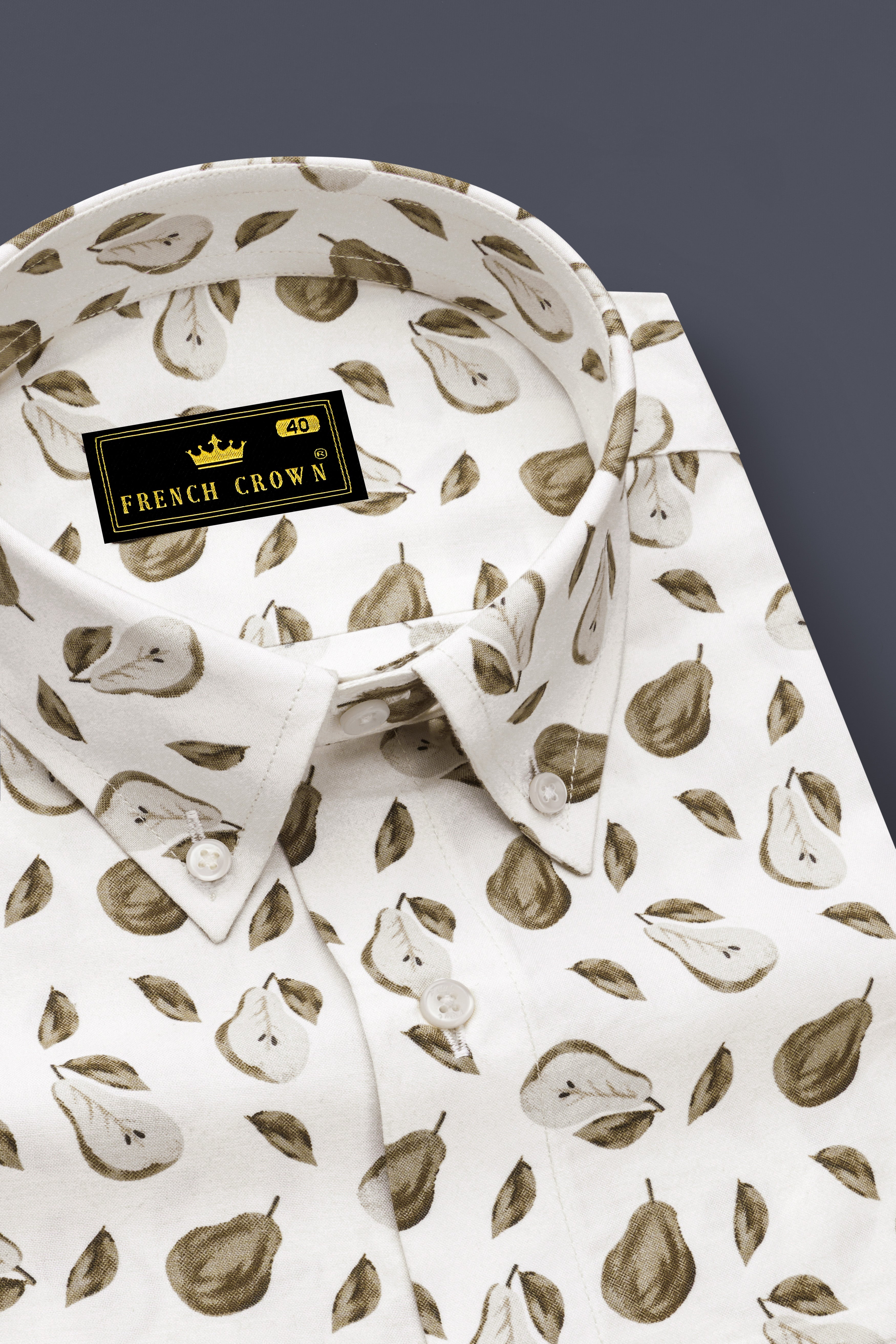 Bright white with Clay Creek Green Papaya Printed Premium Cotton Shirt