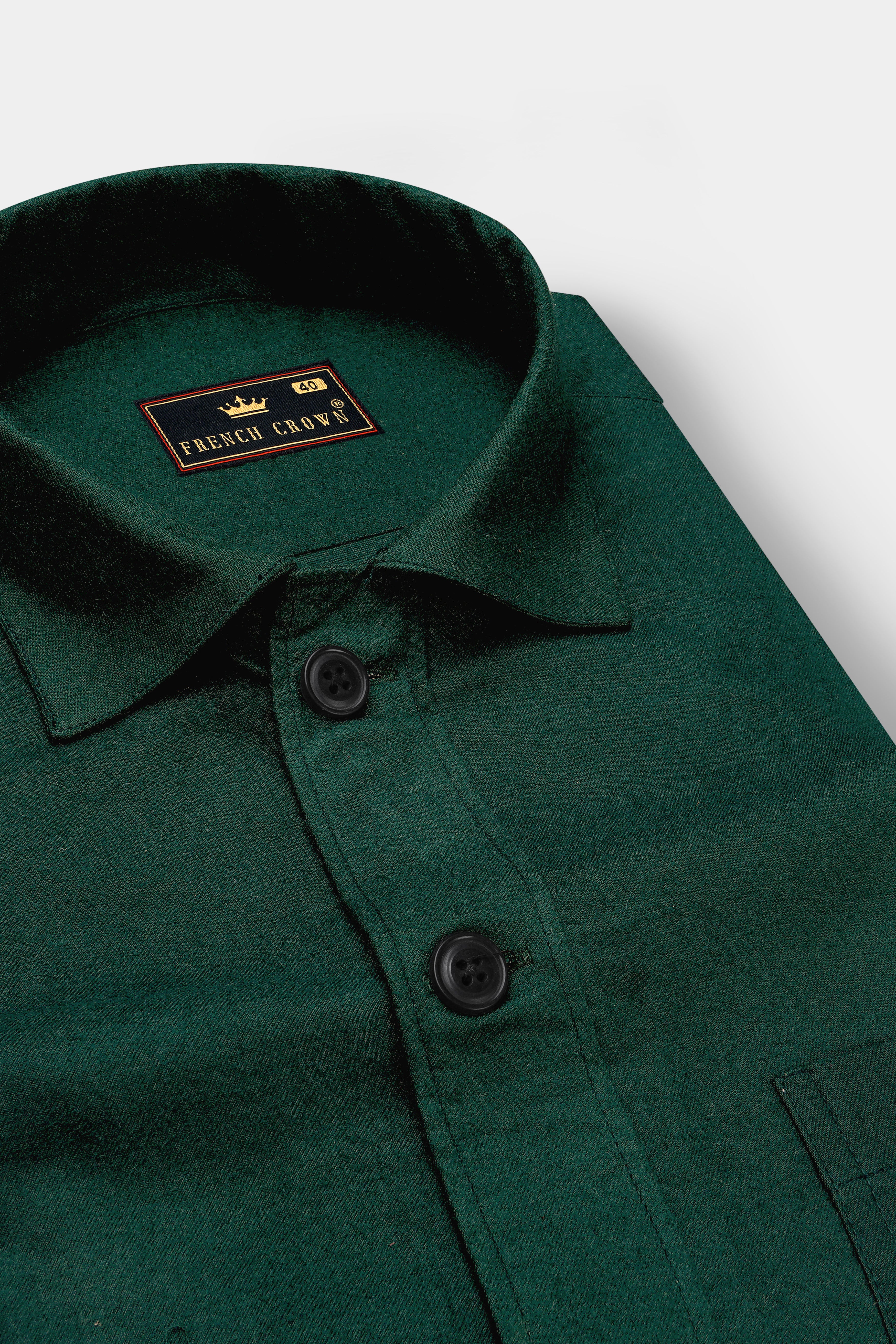 Zucchini Dark Green Casual Textured Premium Cotton Shackets