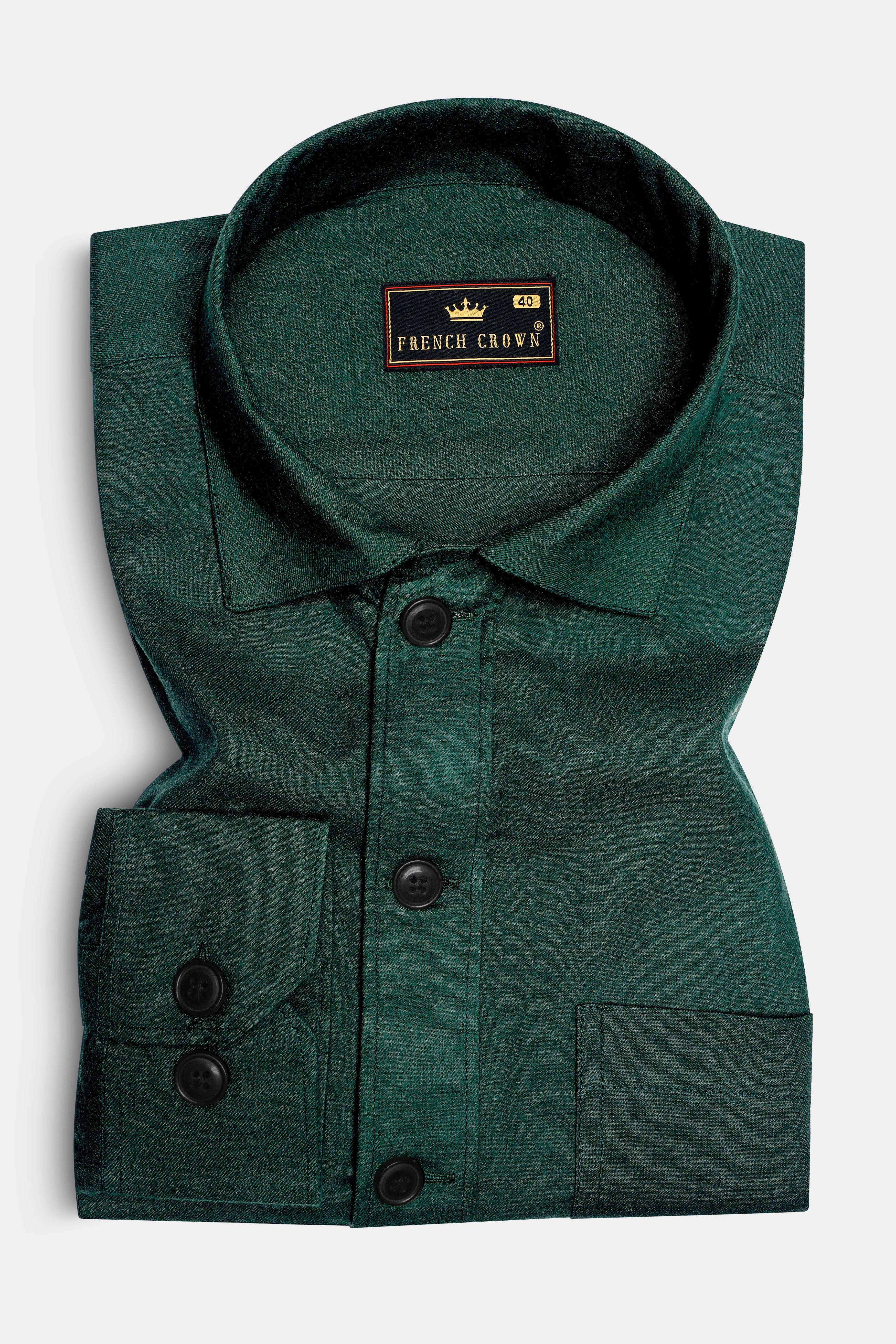 Zucchini Dark Green Twill Premium Cotton Designer Overshirt/Shacket