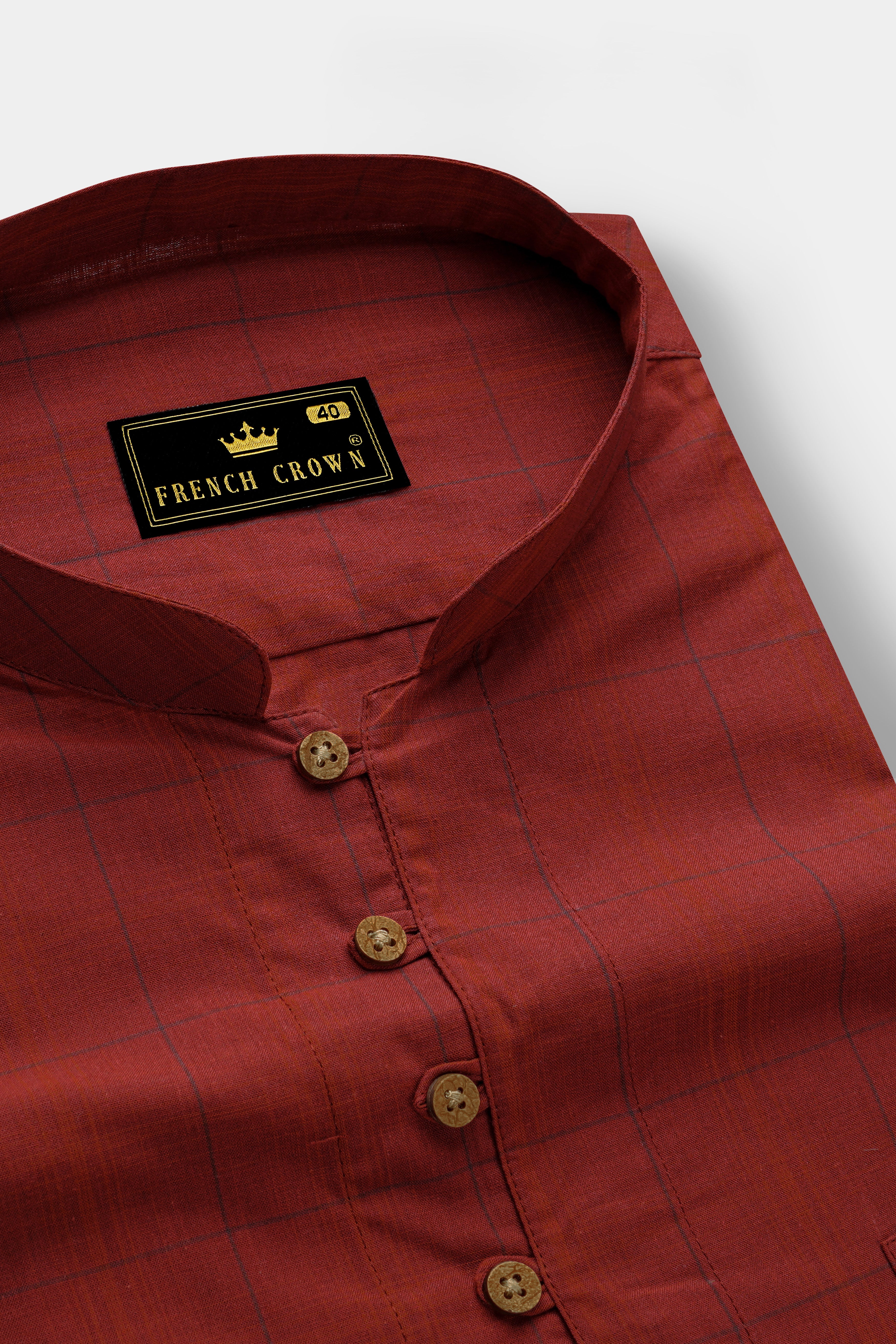 Lotus Red Plaid Premium Cotton Kurta Shirt