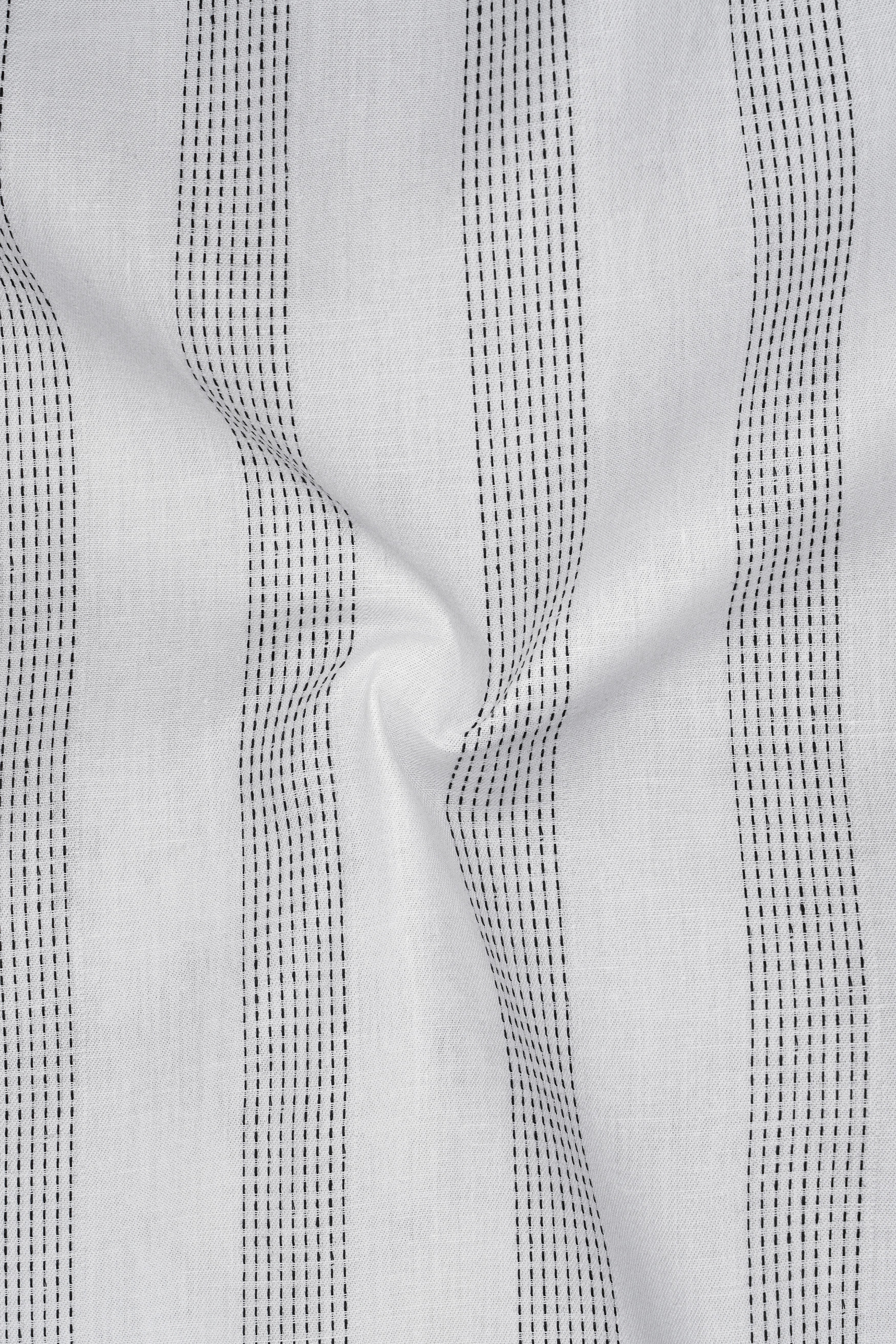 Bright White with Black Striped Dobby Textured Premium Giza Cotton Kurta Shirt