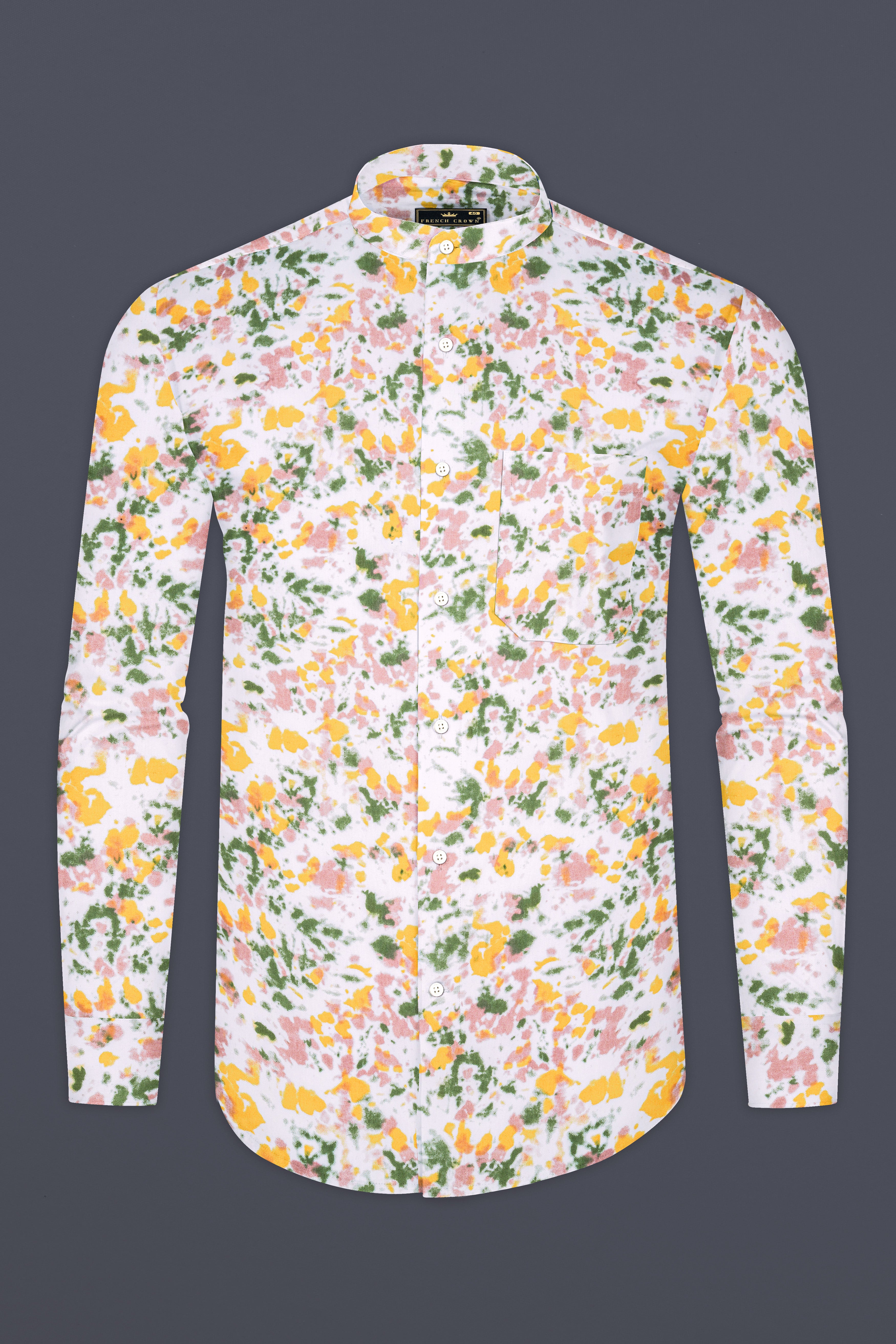 Bright White with Multicolored Printed Premium Cotton Shirt