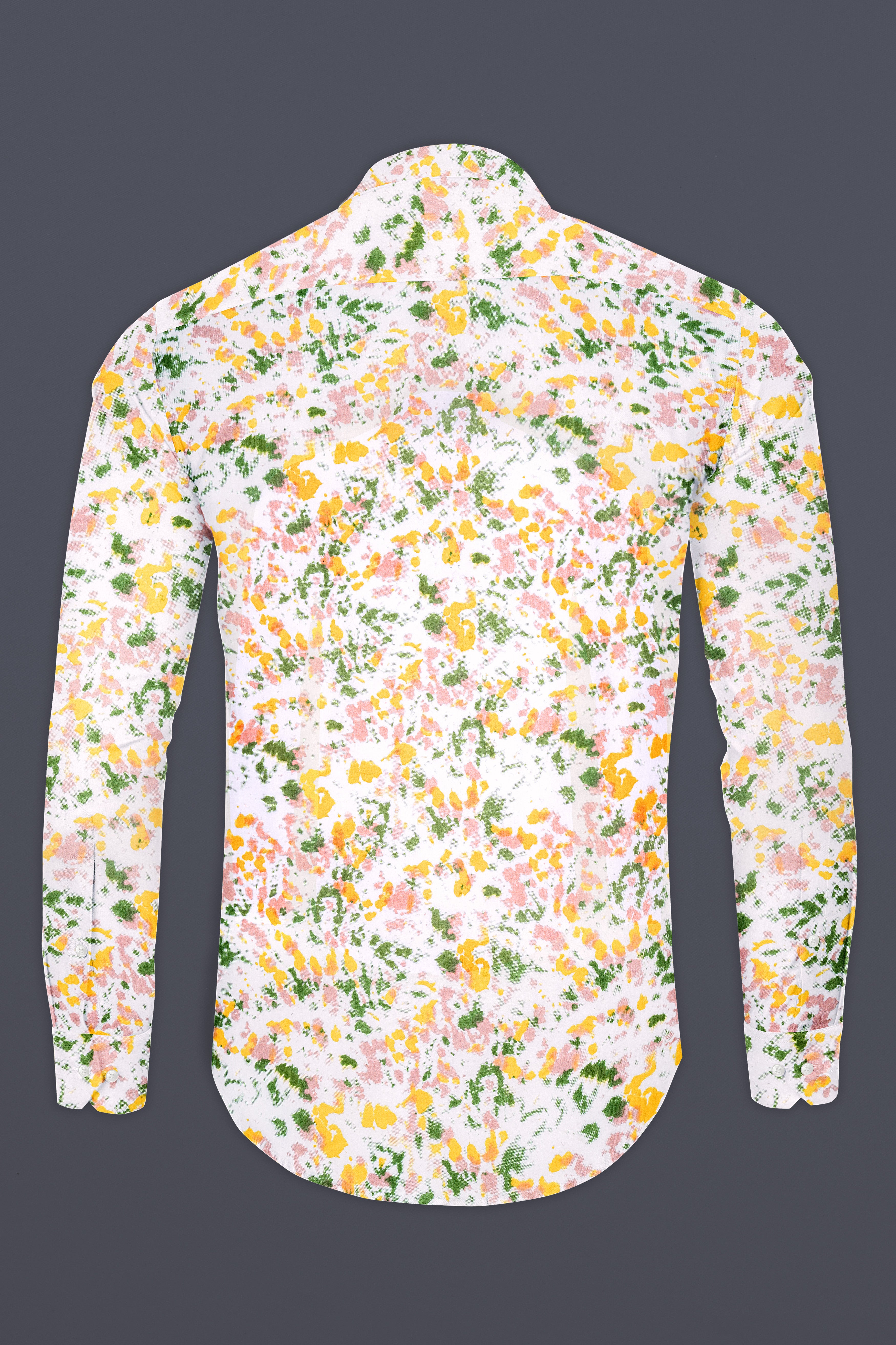 Bright White with Multicolored Printed Premium Cotton Shirt