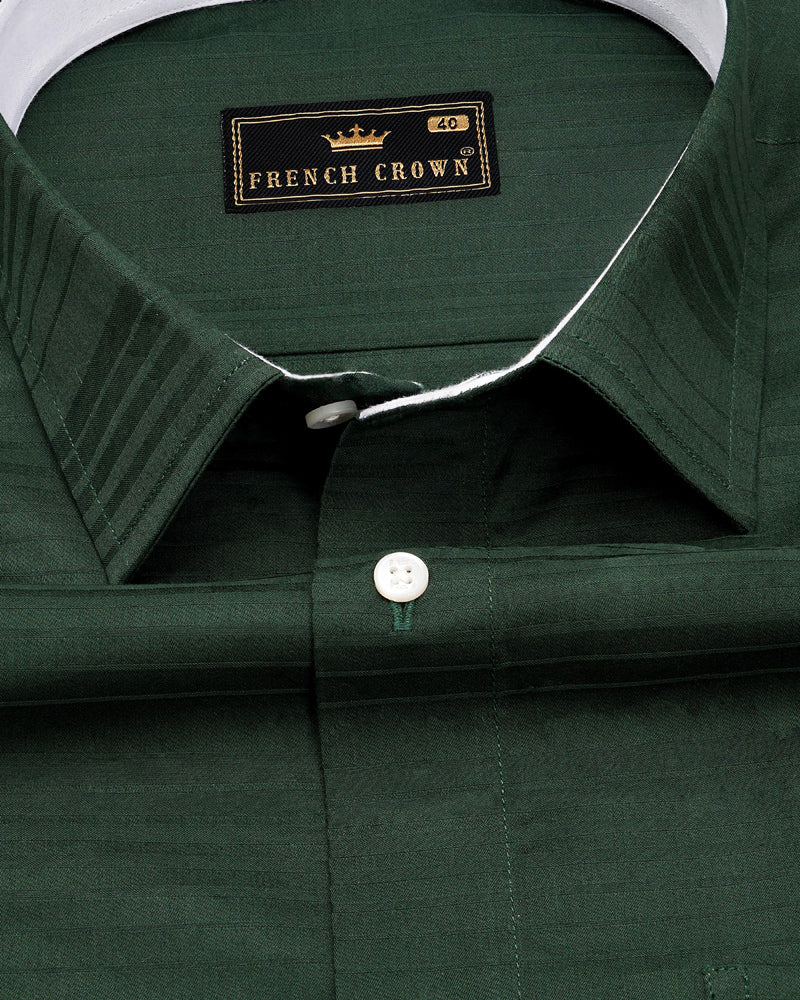 Everglade Green Subtle Striped Dobby Textured Premium Giza Cotton Shirt