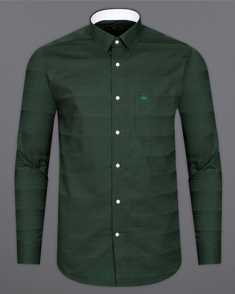 EVERGLADE GREEN SUBTLE STRIPED DOBBY TEXTURED PREMIUM GIZA COTTON SHIRT