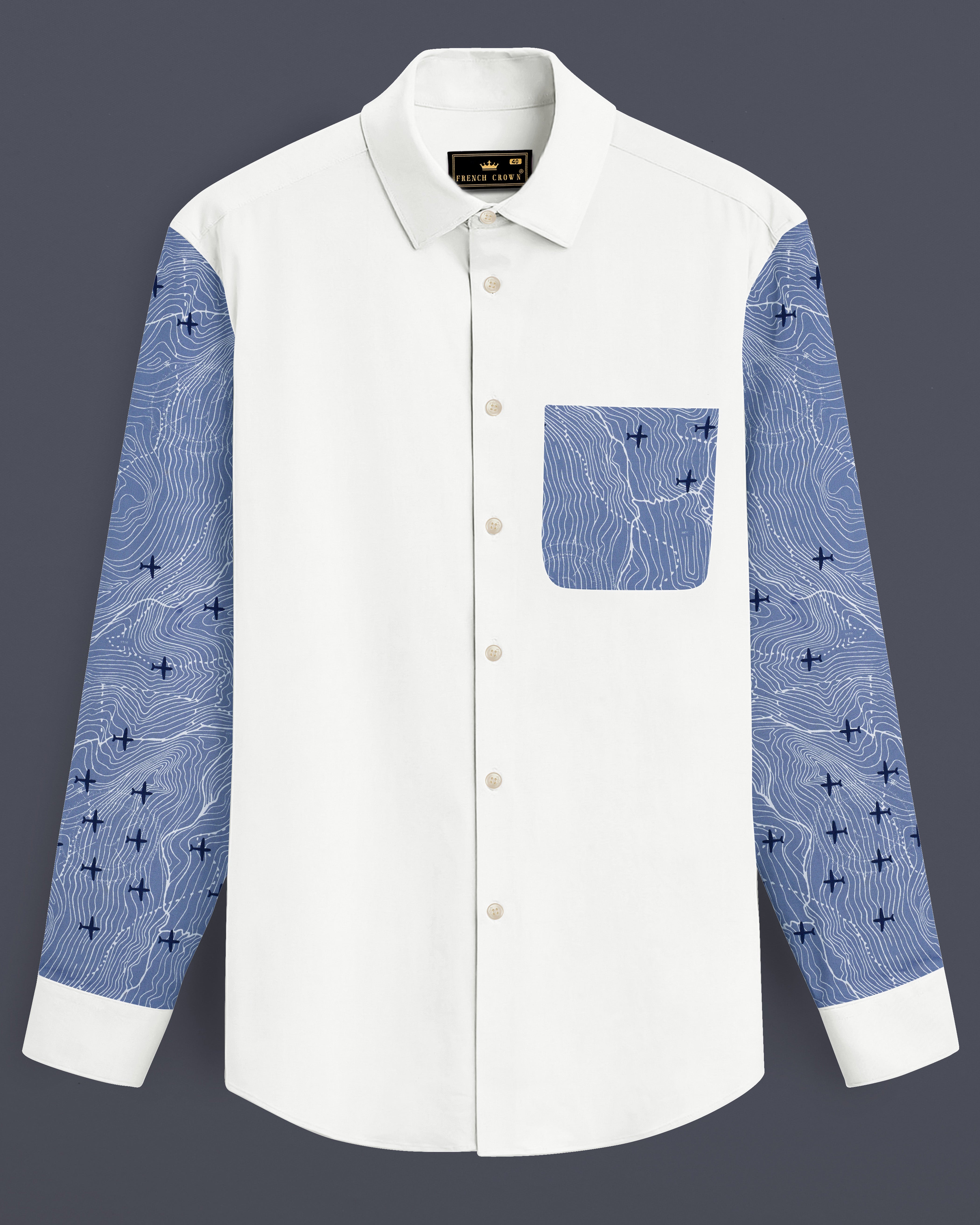Bright White with Airplane Printed Super Soft Premium Cotton Designer Shirt