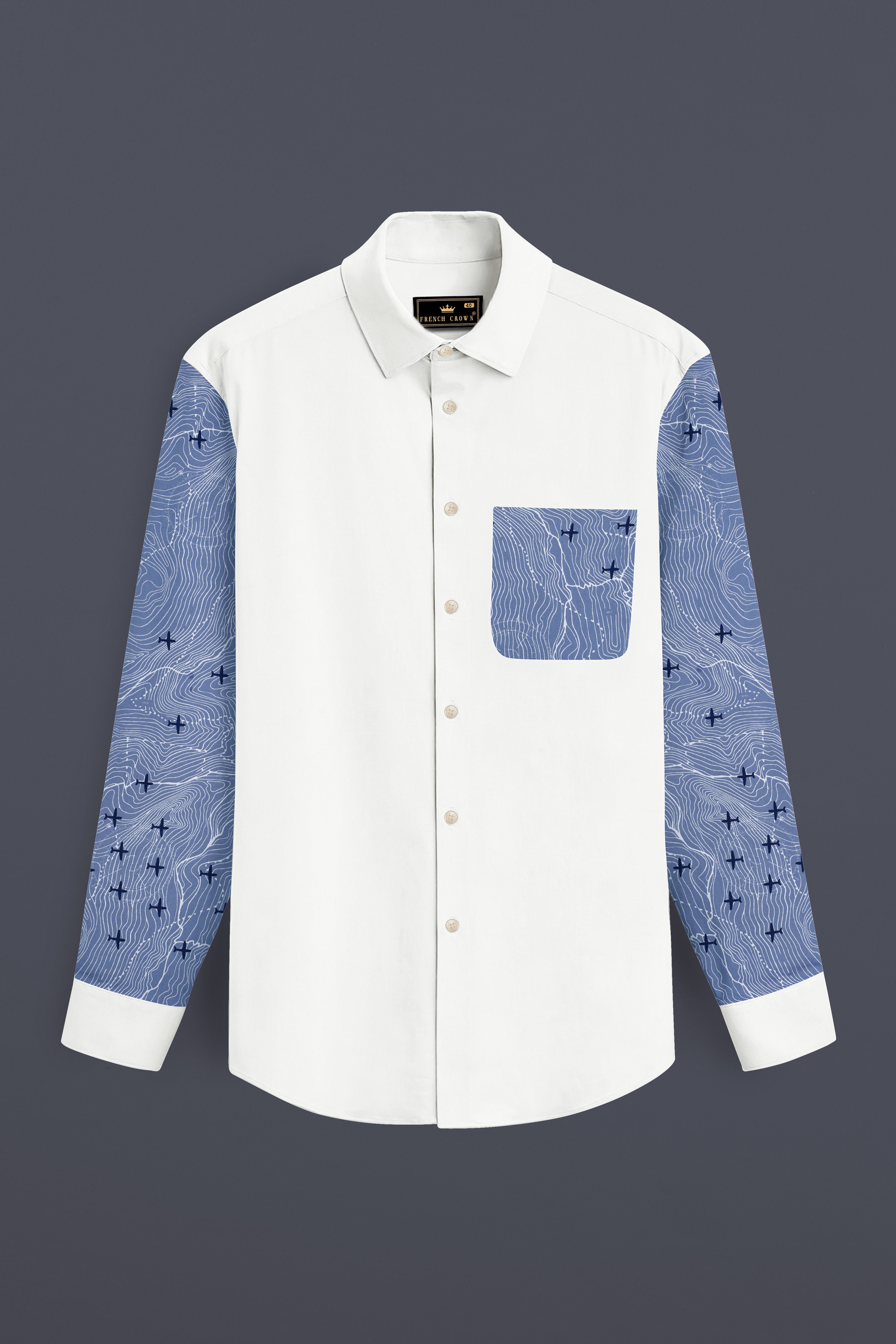 Bright White with Airplane Printed Super Soft Premium Cotton Designer Shirt