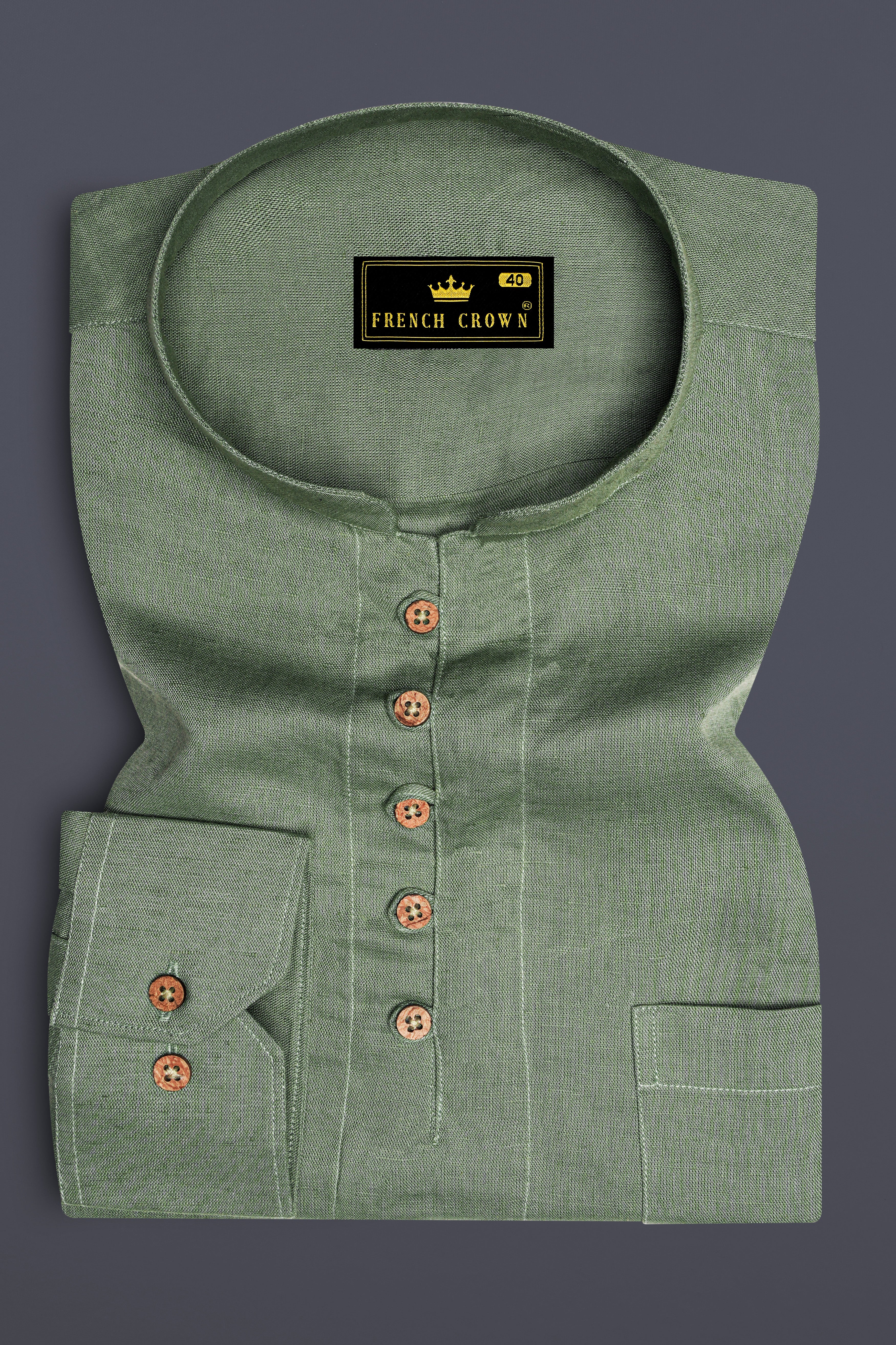 Oyster Green Luxurious Linen Kurta Shirt