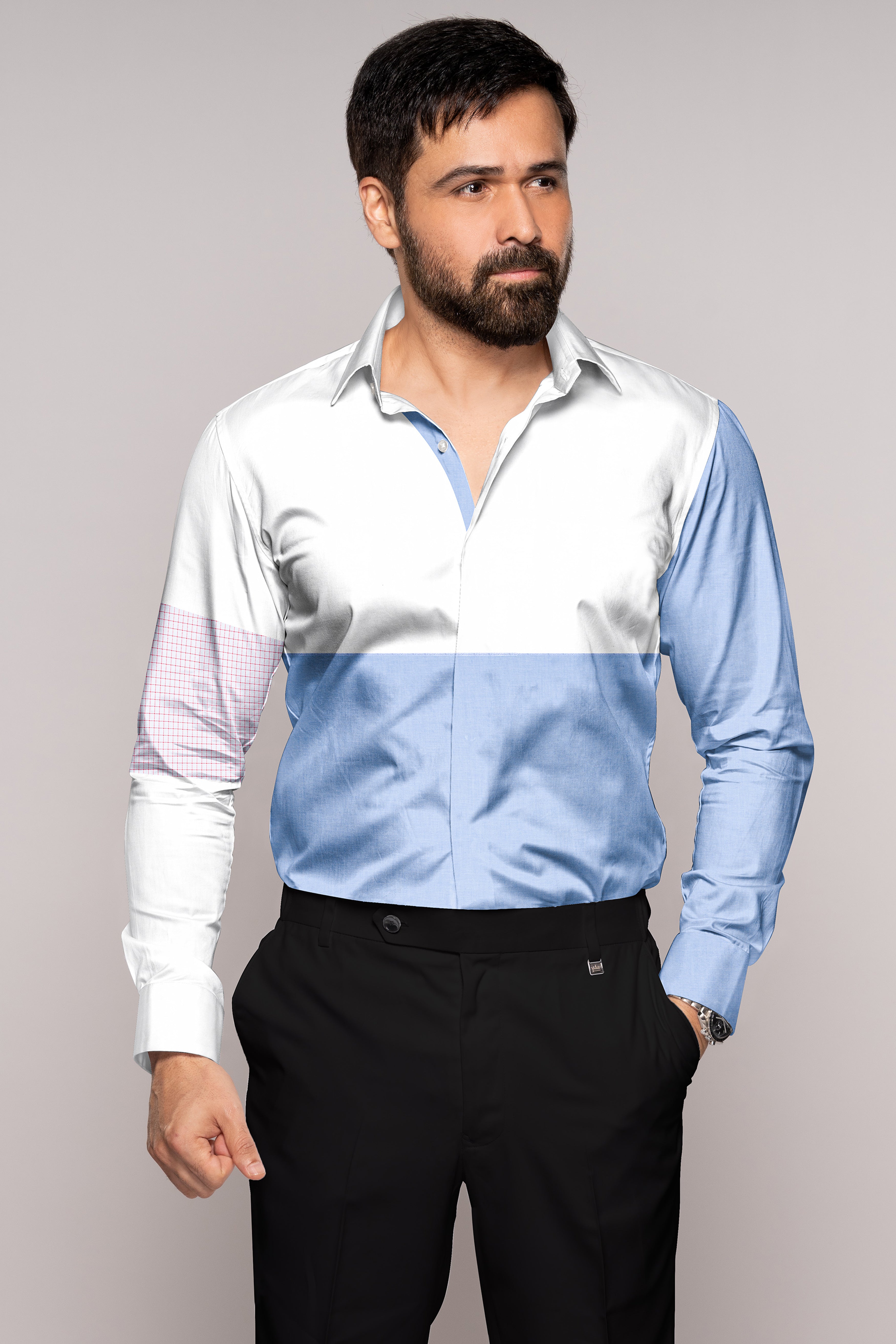 Perano Blue and White Premium Cotton Designer Shirt