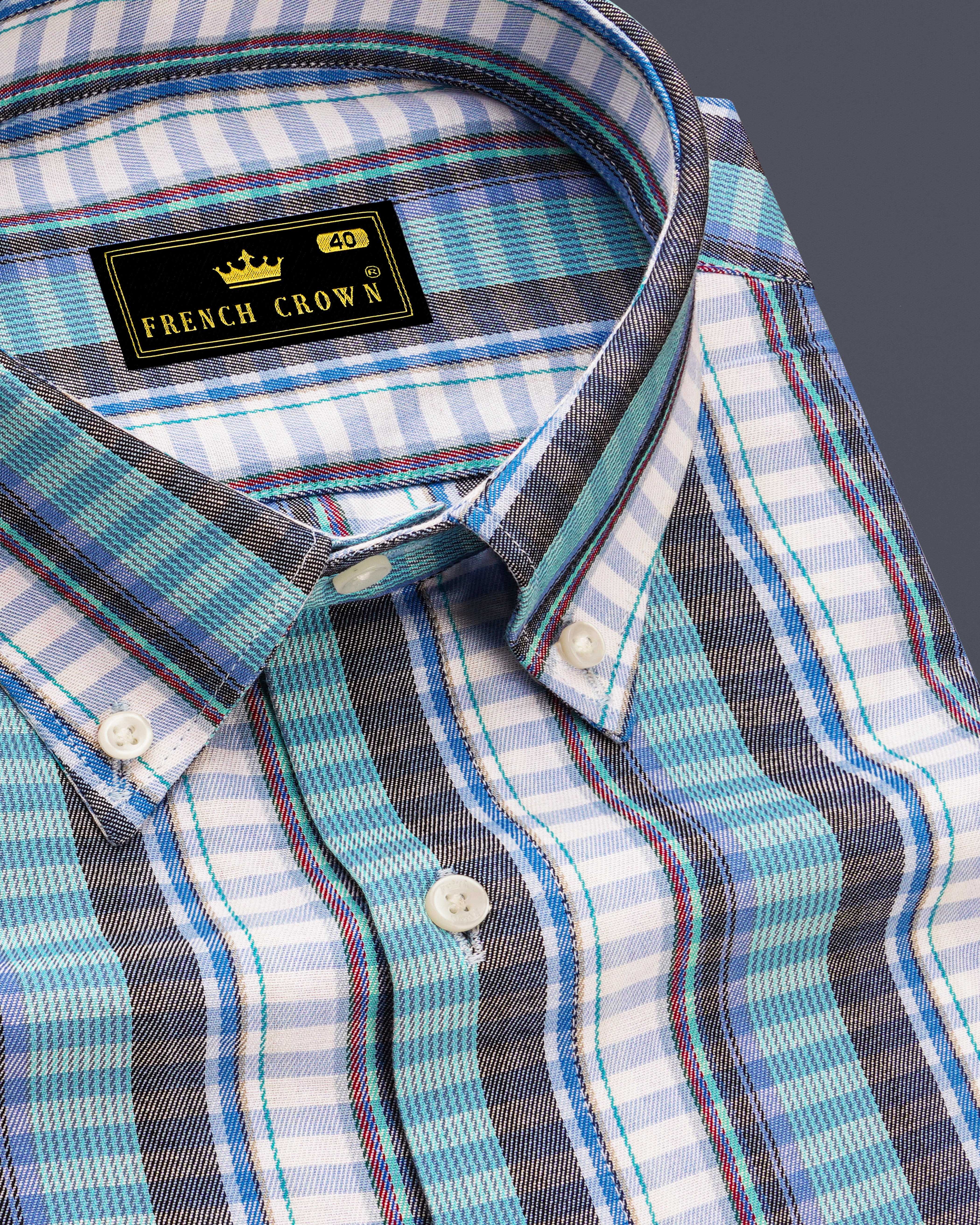 Bright White with Seagull Blue and Shuttle Gray Twill Striped Premium Cotton Shirt