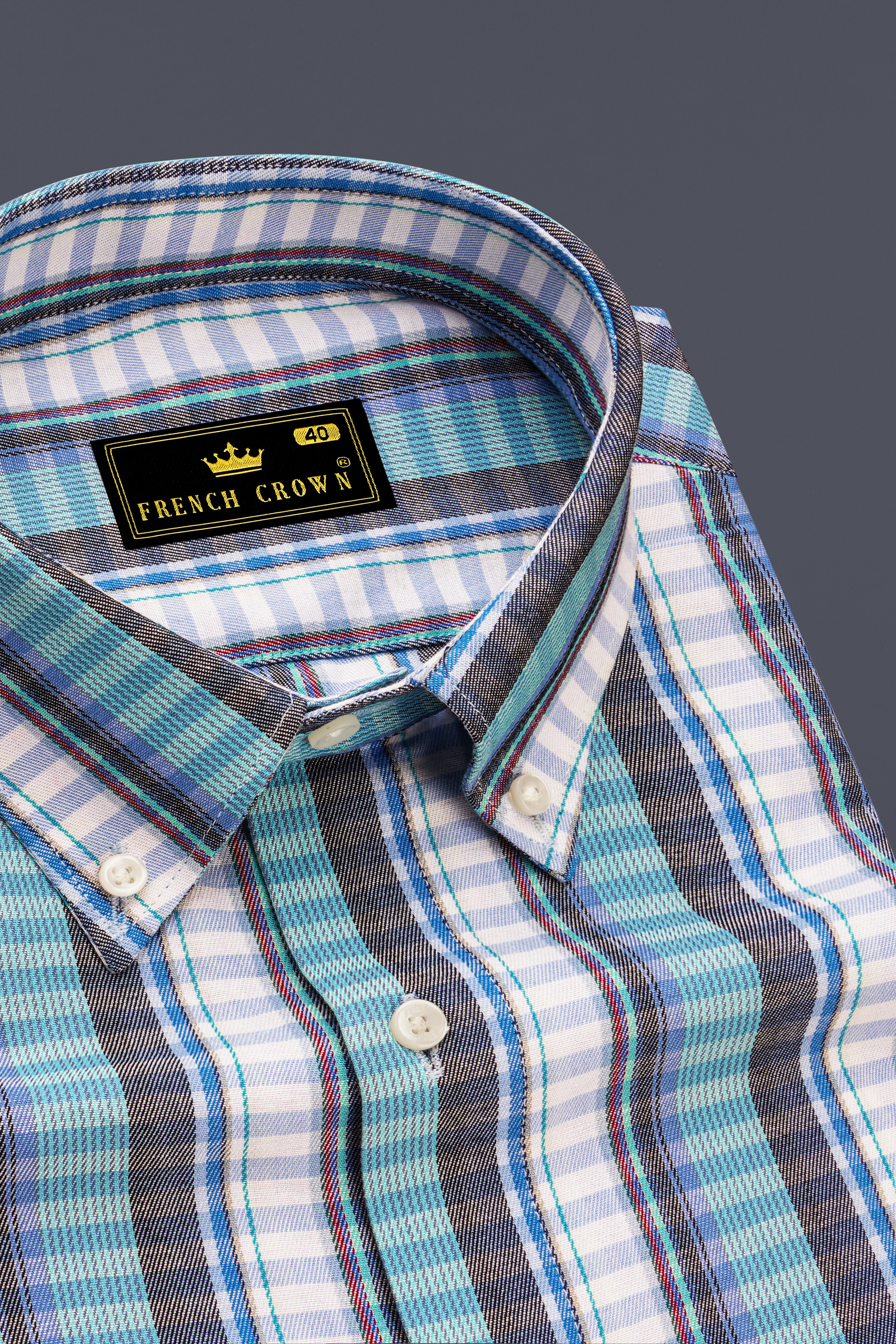 Bright White with Seagull Blue and Shuttle Gray Twill Striped Premium Cotton Shirt