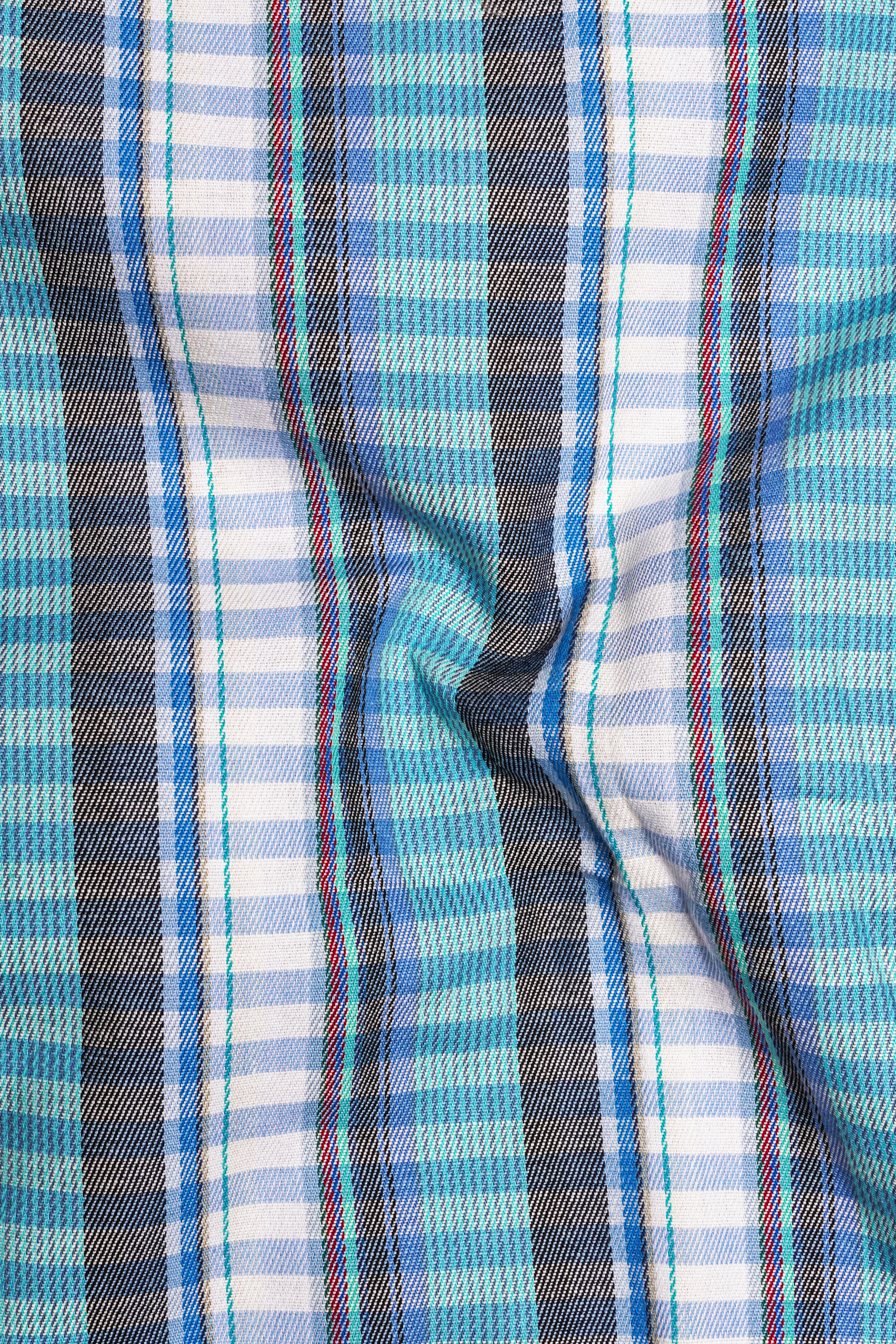 Bright White with Seagull Blue and Shuttle Gray Twill Striped Premium Cotton Shirt