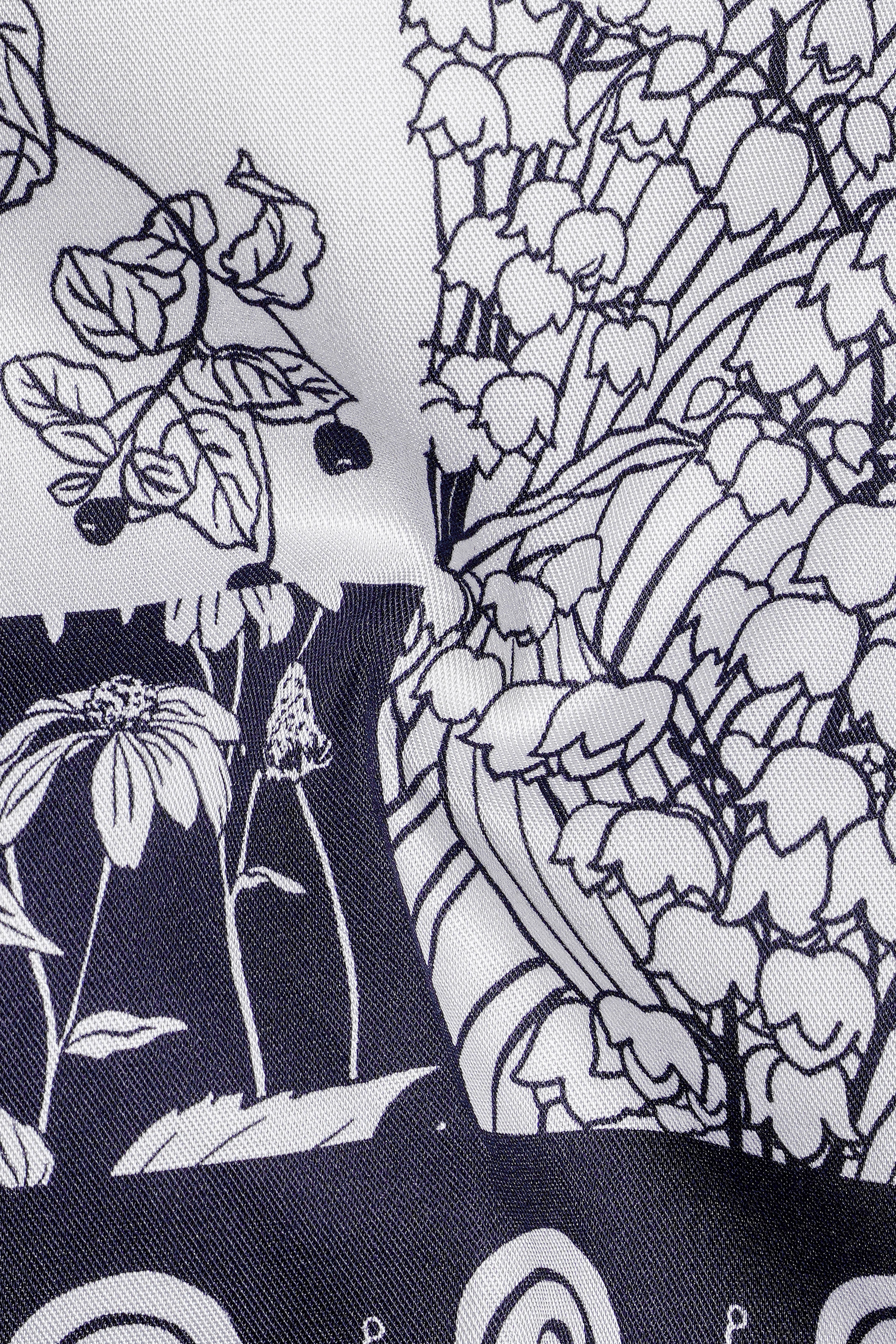 Tuatara Gray and White Floral Printed Twill Premium Cotton Kurta Shirt