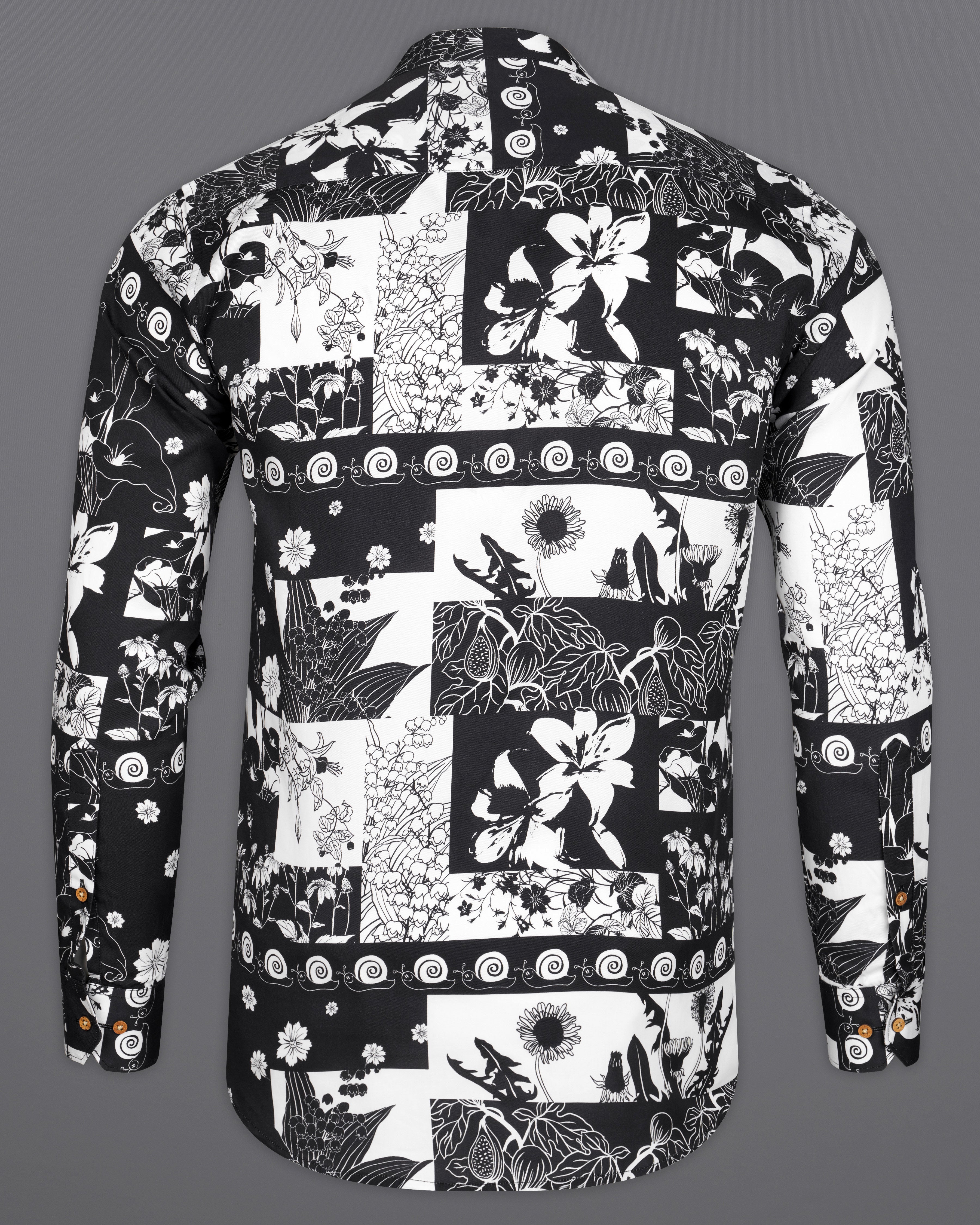 Tuatara Gray and White Floral Printed Twill Premium Cotton Kurta Shirt