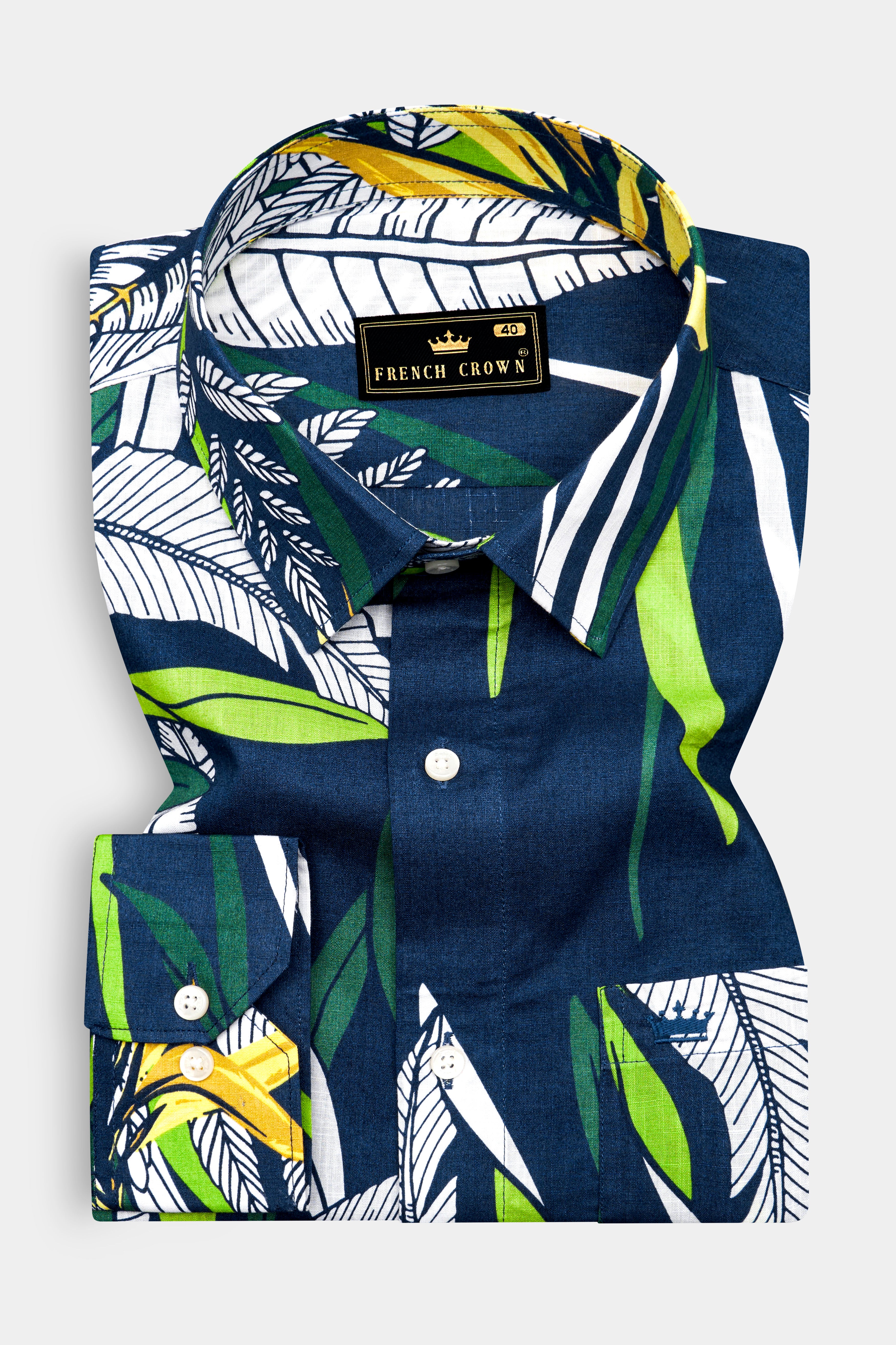 Zodiac Blue Multicolour Tropical Printed Premium Cotton Shirt