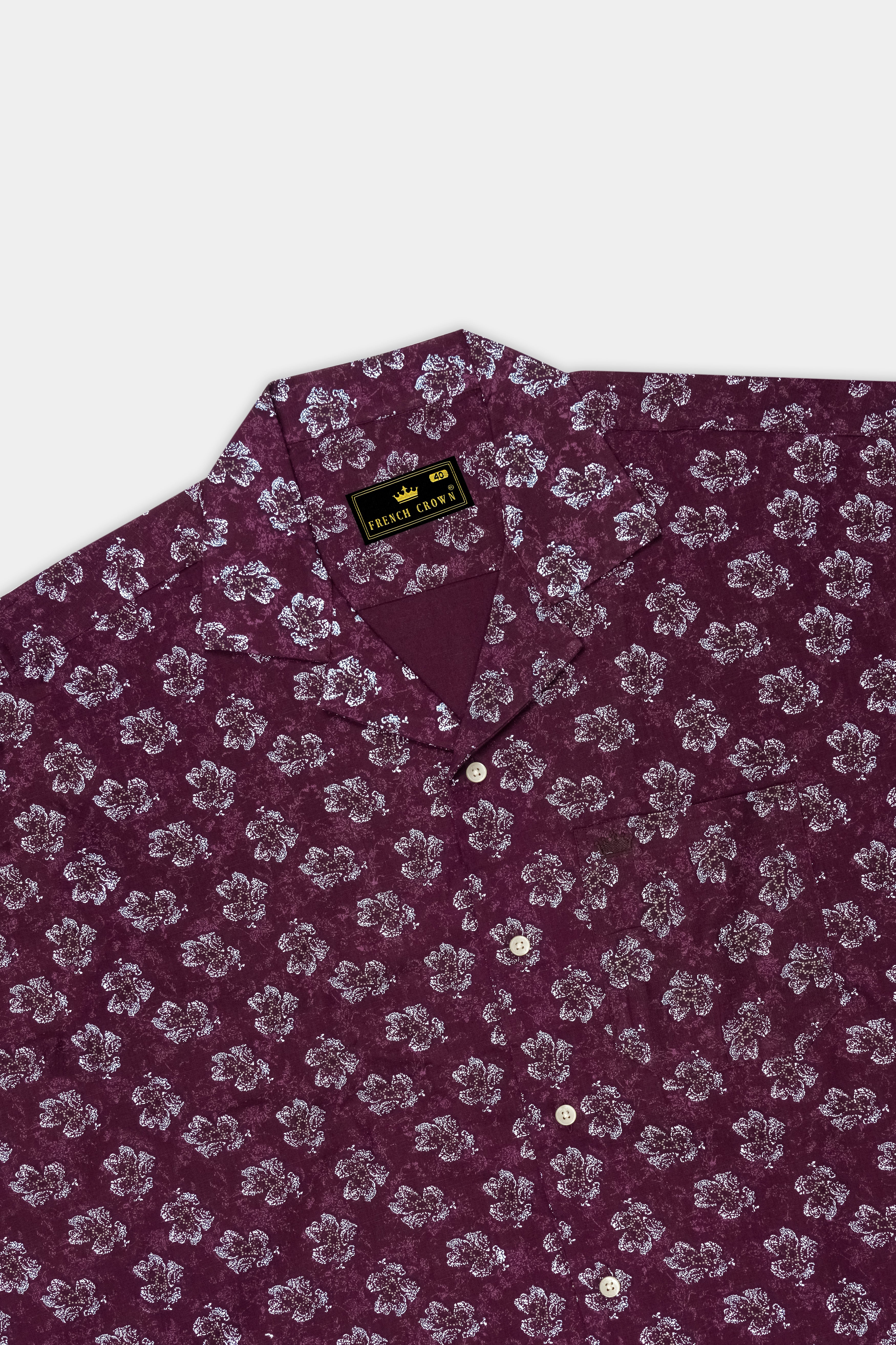 Barossa Maroon Floral Textured Luxurious Half Sleeves Linen Shirt