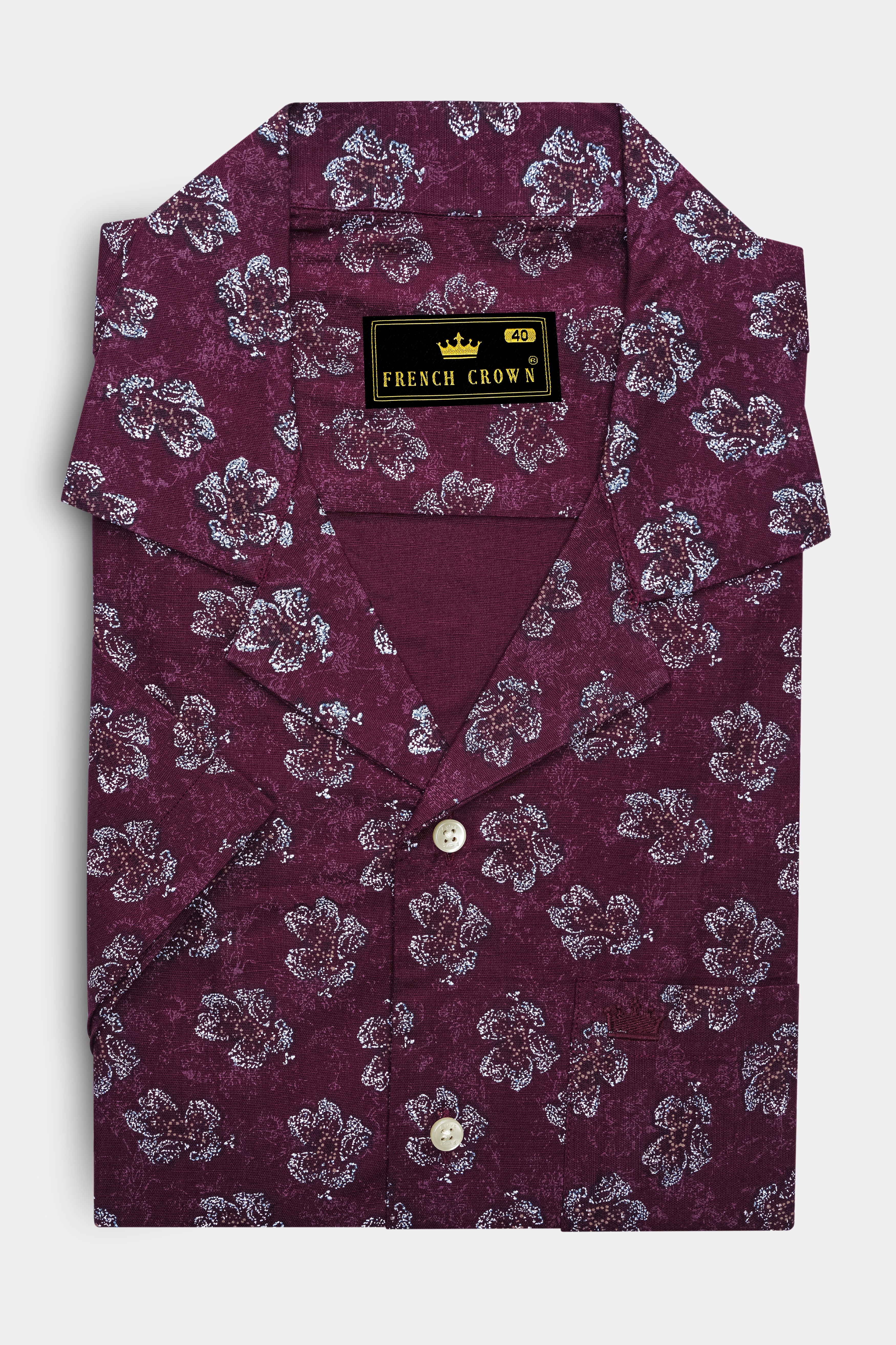 Barossa Maroon Floral Textured Luxurious Half Sleeves Linen Shirt