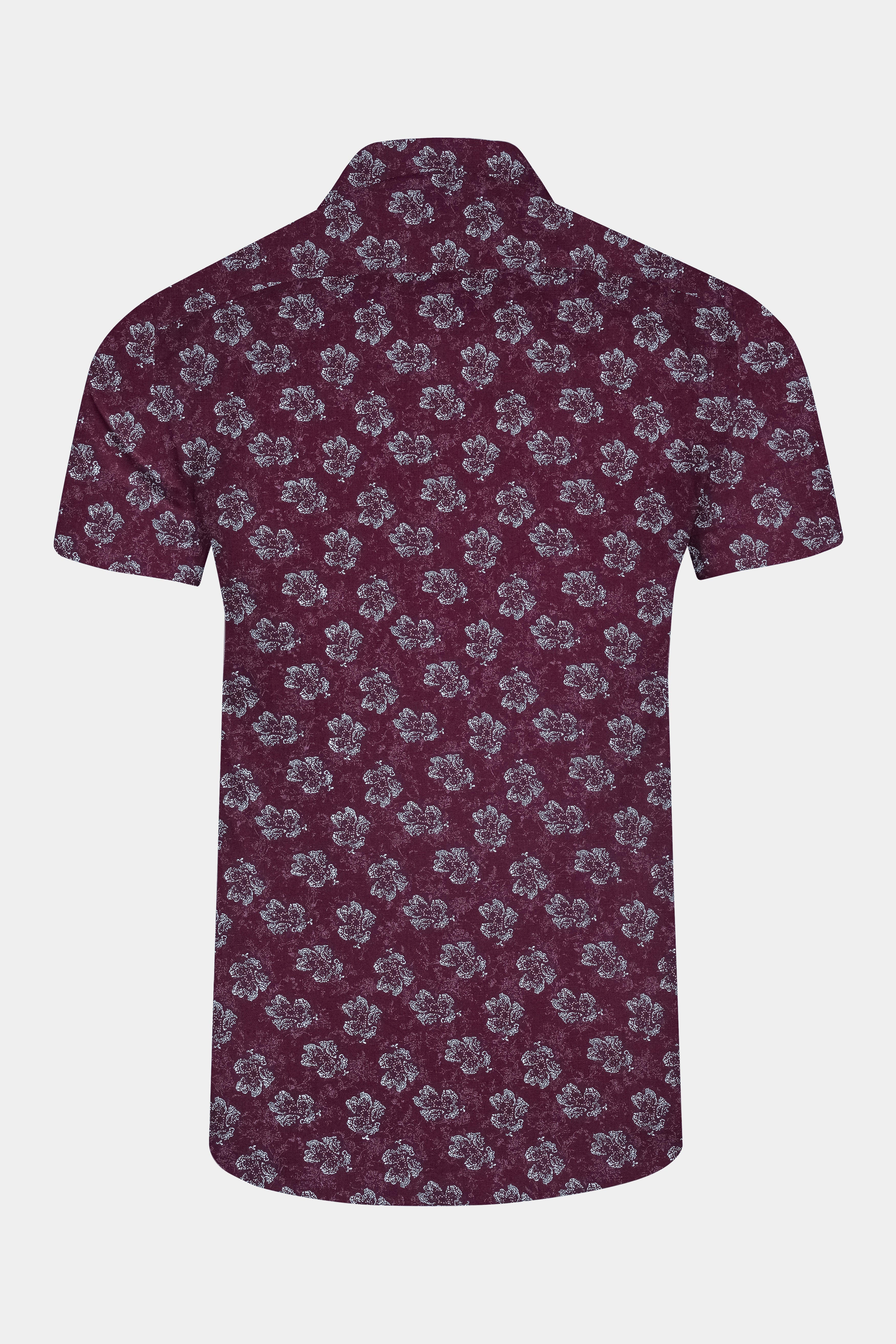 Barossa Maroon Floral Textured Luxurious Half Sleeves Linen Shirt