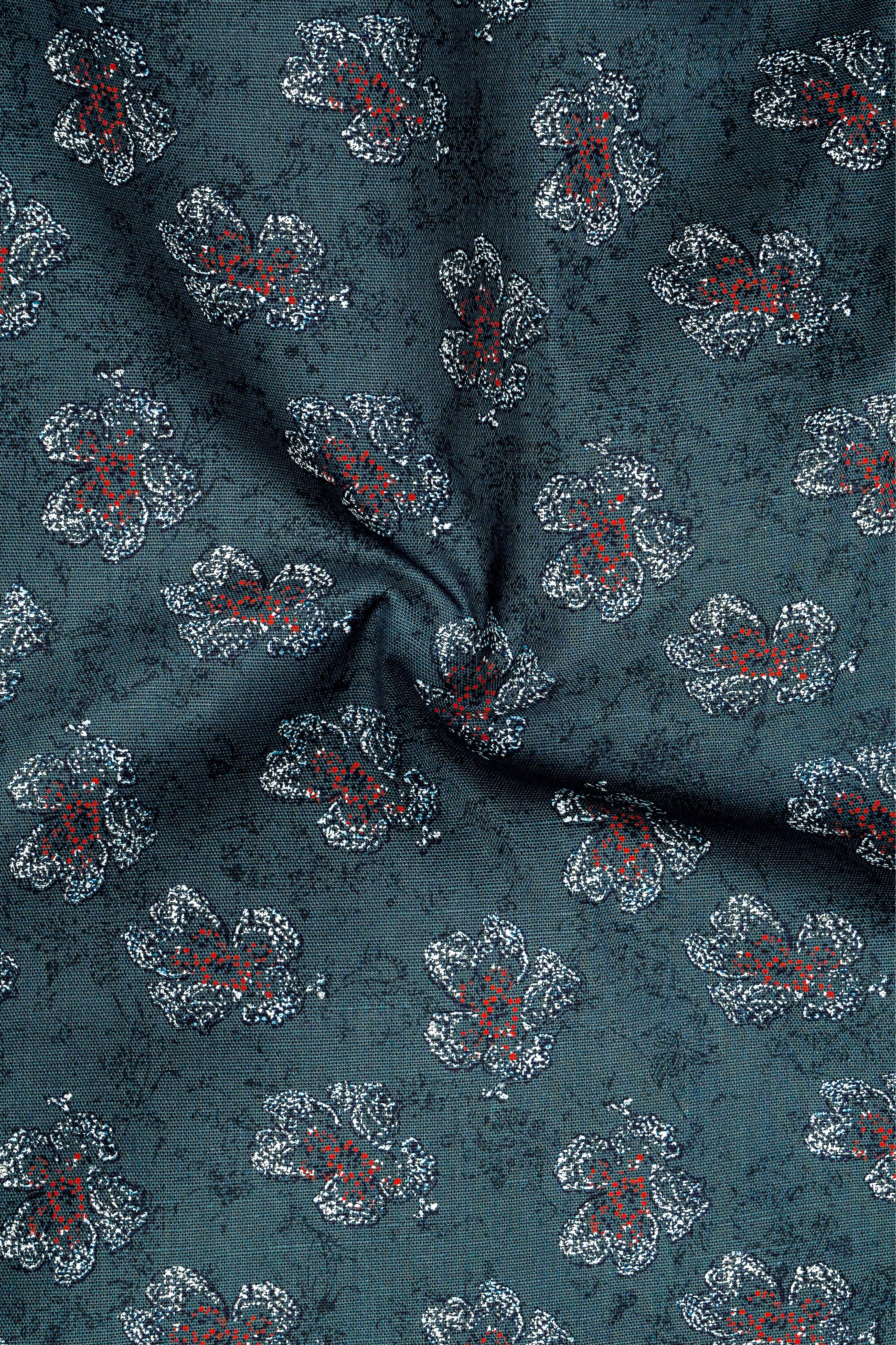 Fuscous Gray With Multicolour Floral Textured Luxurious Linen Shirt