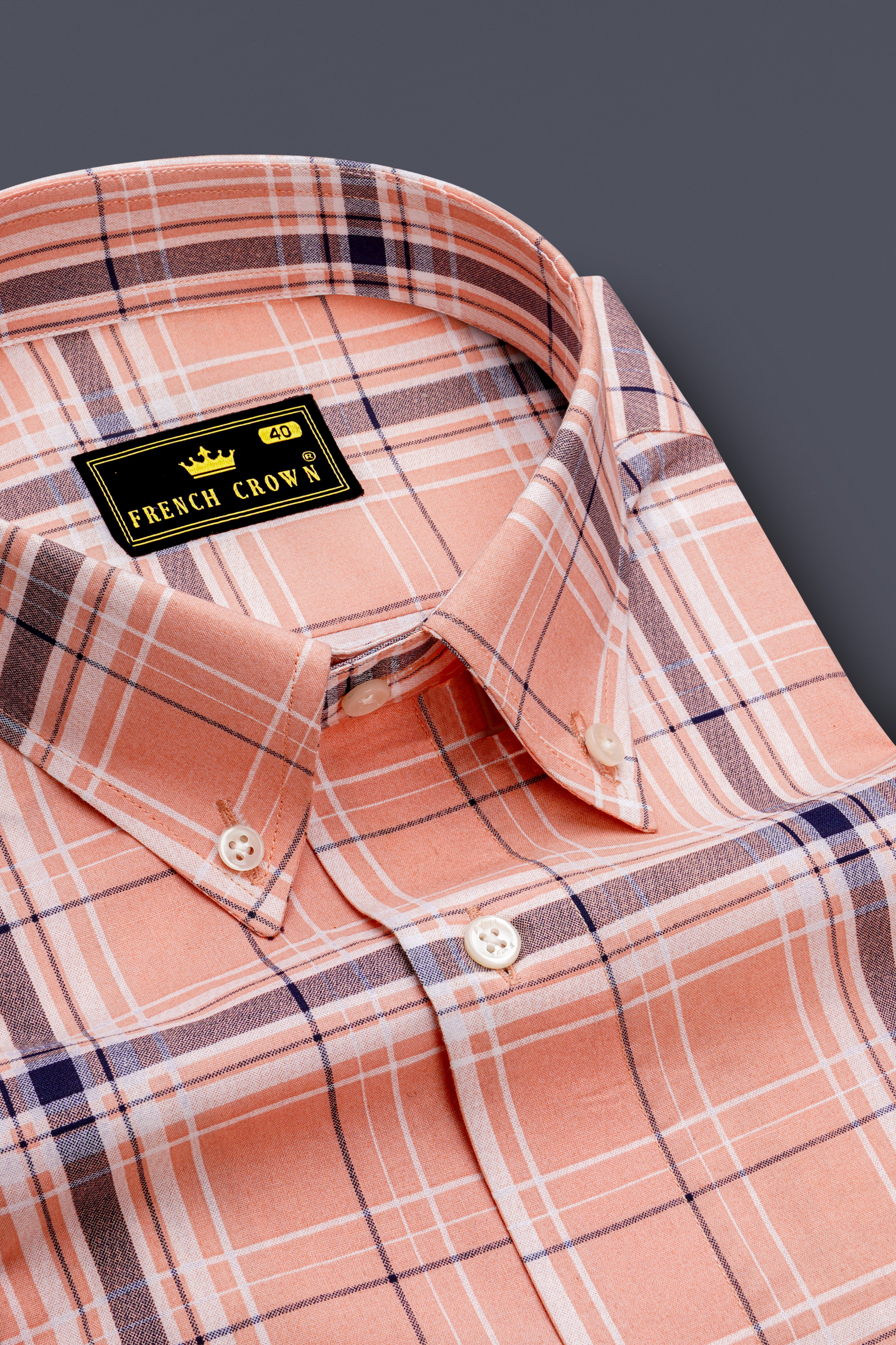 Cashmere Peach Plaid Royal Oxford Shirt