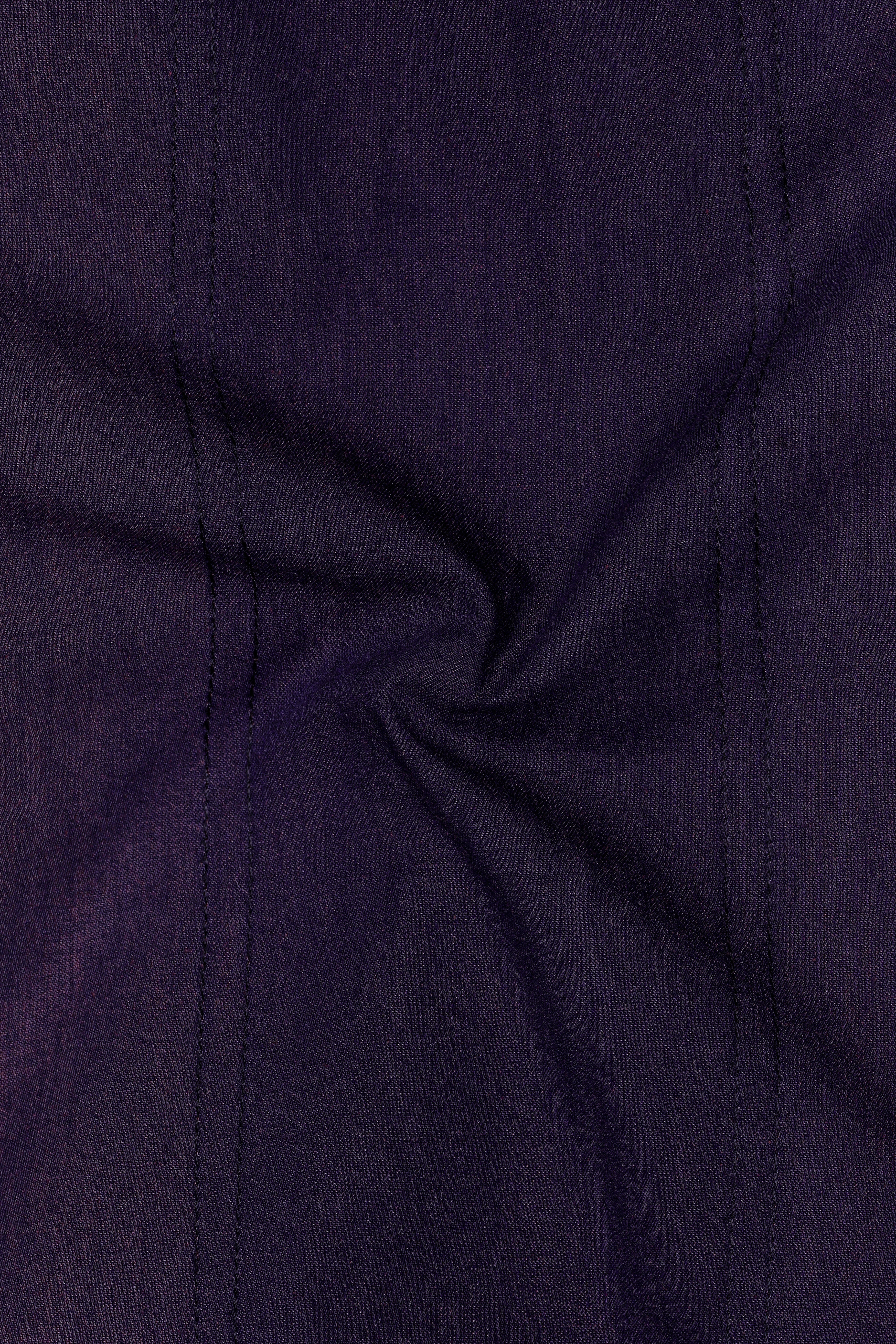 Thunder Purple Chambray Denim Designer Shirt with Brown Patchwork