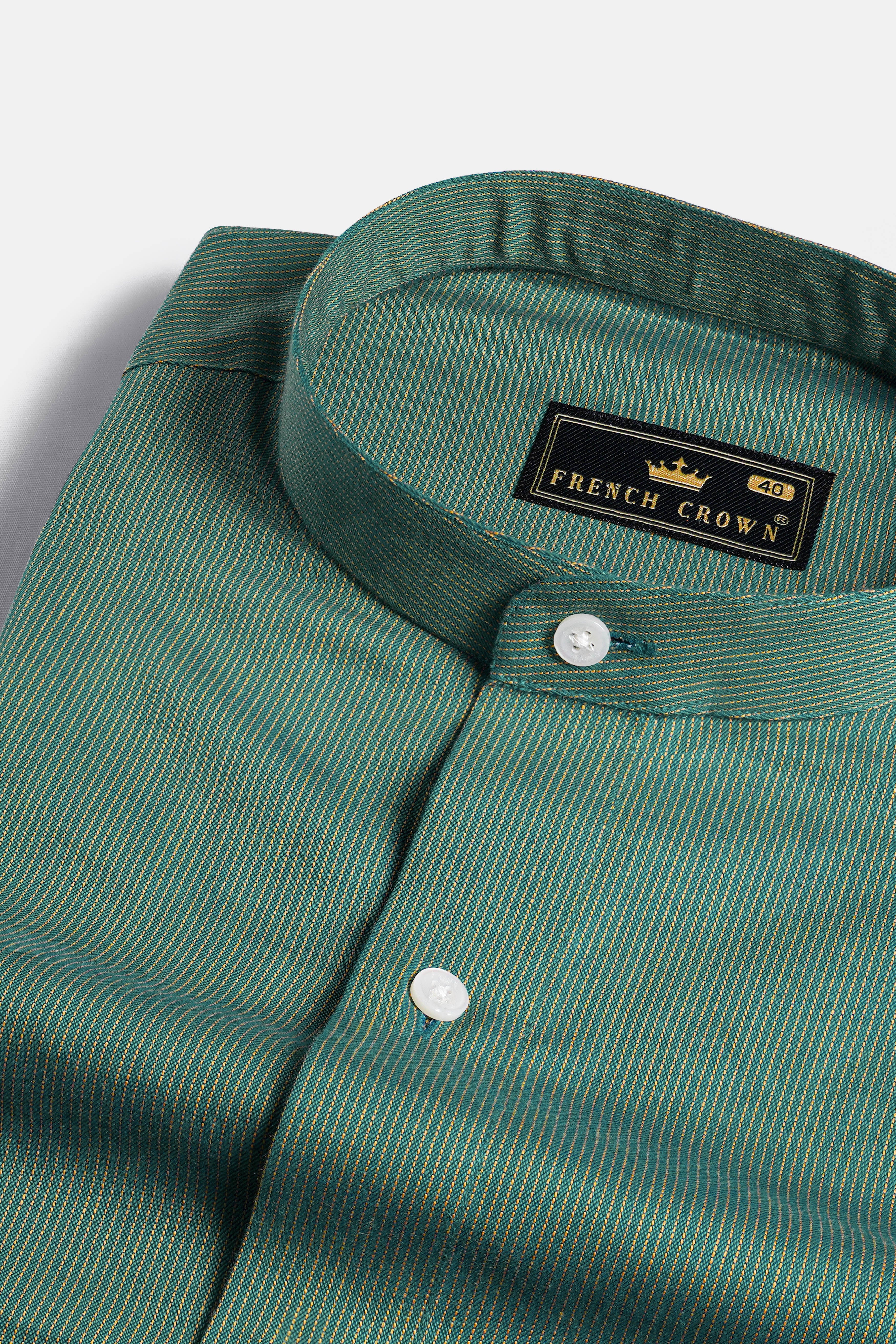 Aquamarine Green with Porche Yellow Two-Tone Jacquard Textured Premium Giza Cotton Shirt