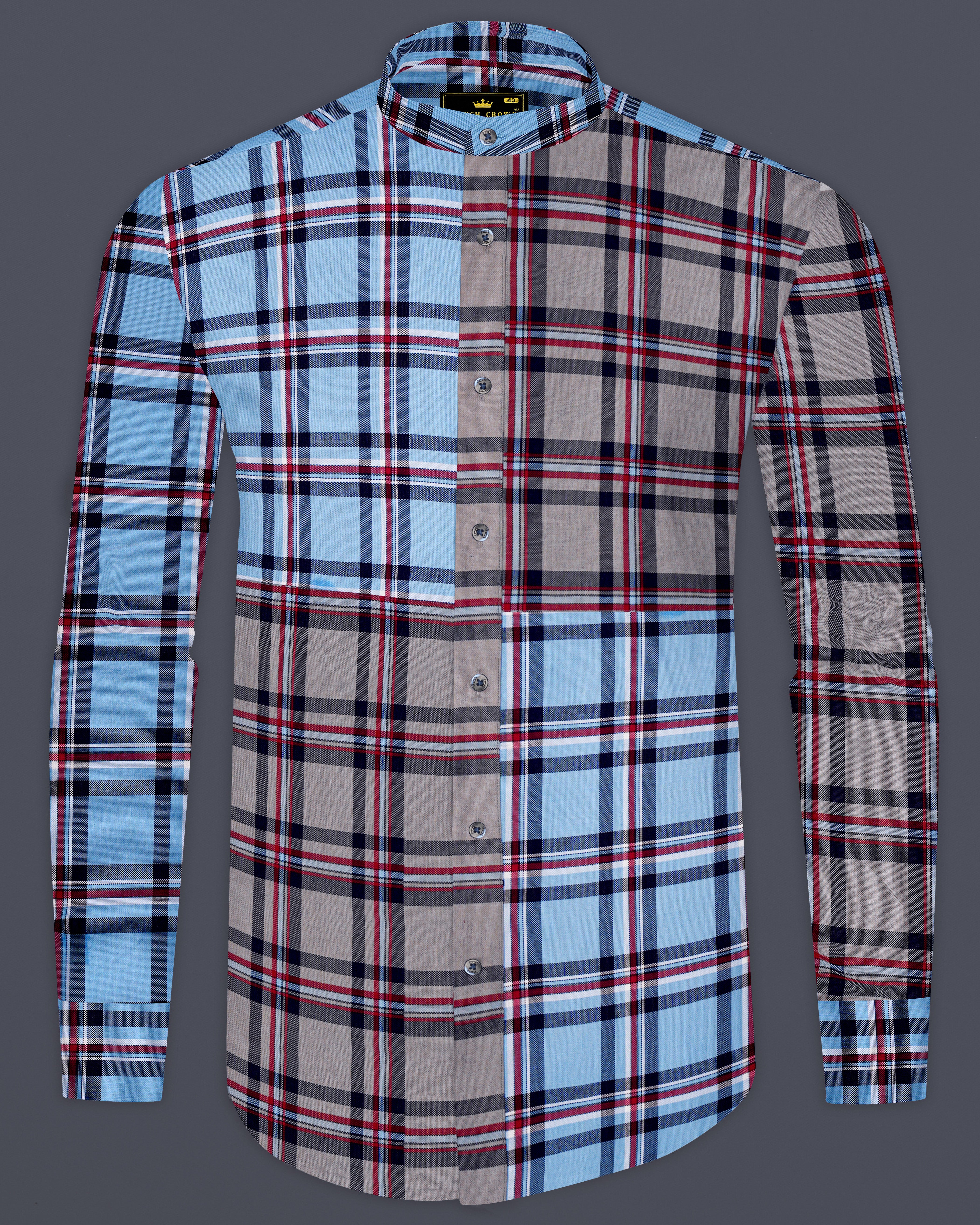 Hurricane Gray with Shakespeare Blue Plaid Royal Oxford Designer Shirt