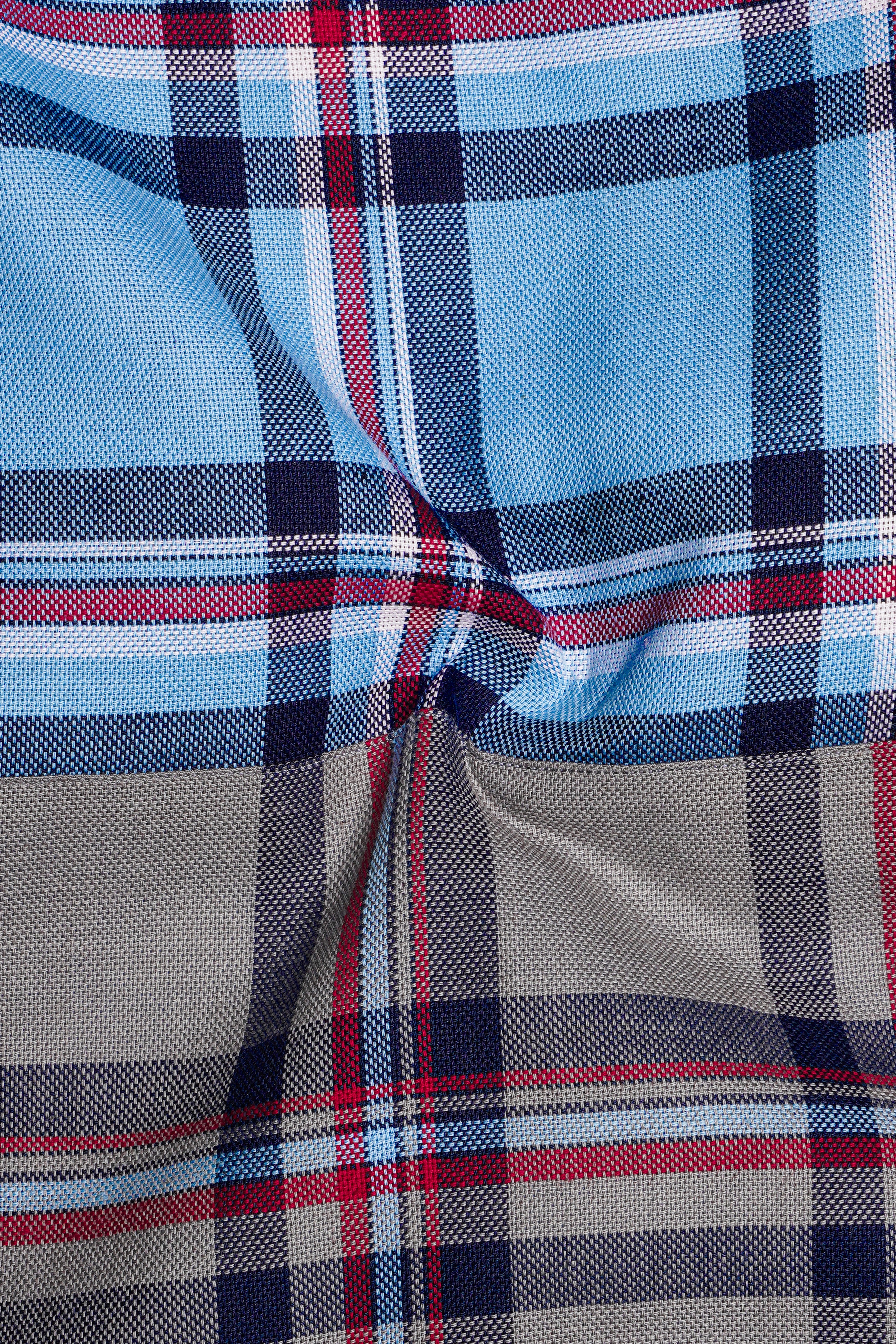 Hurricane Gray with Shakespeare Blue Plaid Royal Oxford Designer Shirt