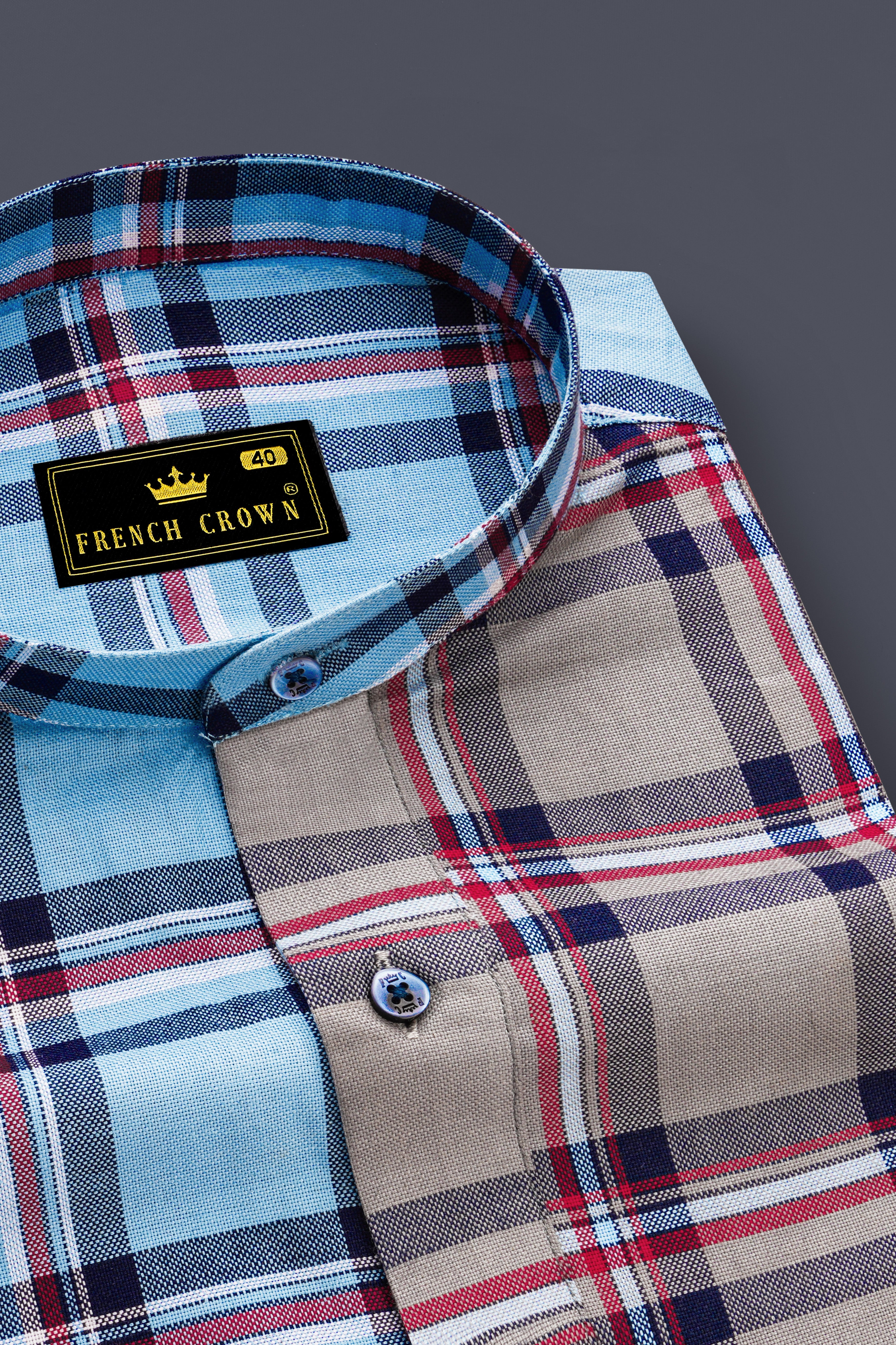 Hurricane Gray with Shakespeare Blue Plaid Royal Oxford Designer Shirt