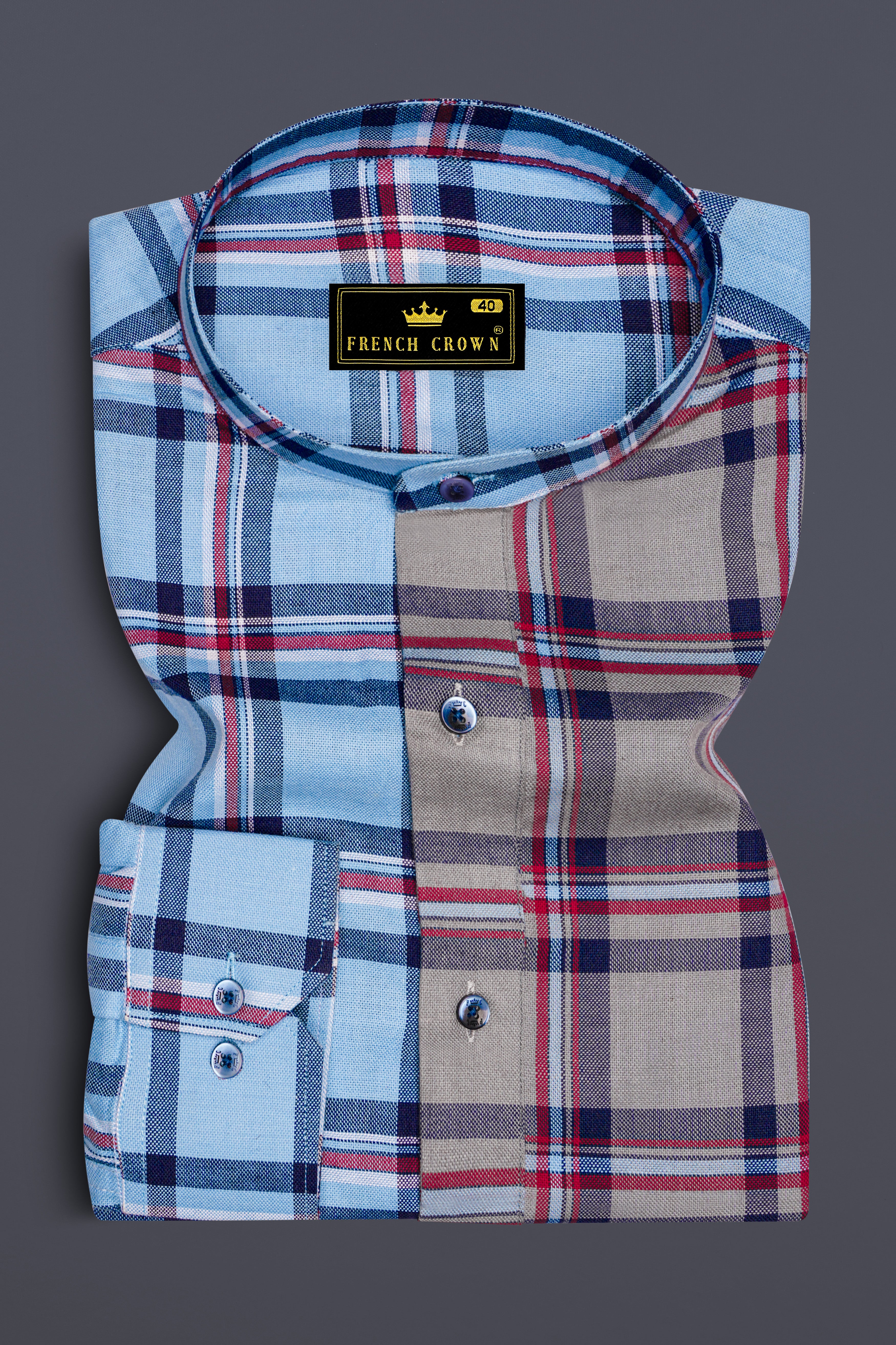 Hurricane Gray with Shakespeare Blue Plaid Royal Oxford Designer Shirt