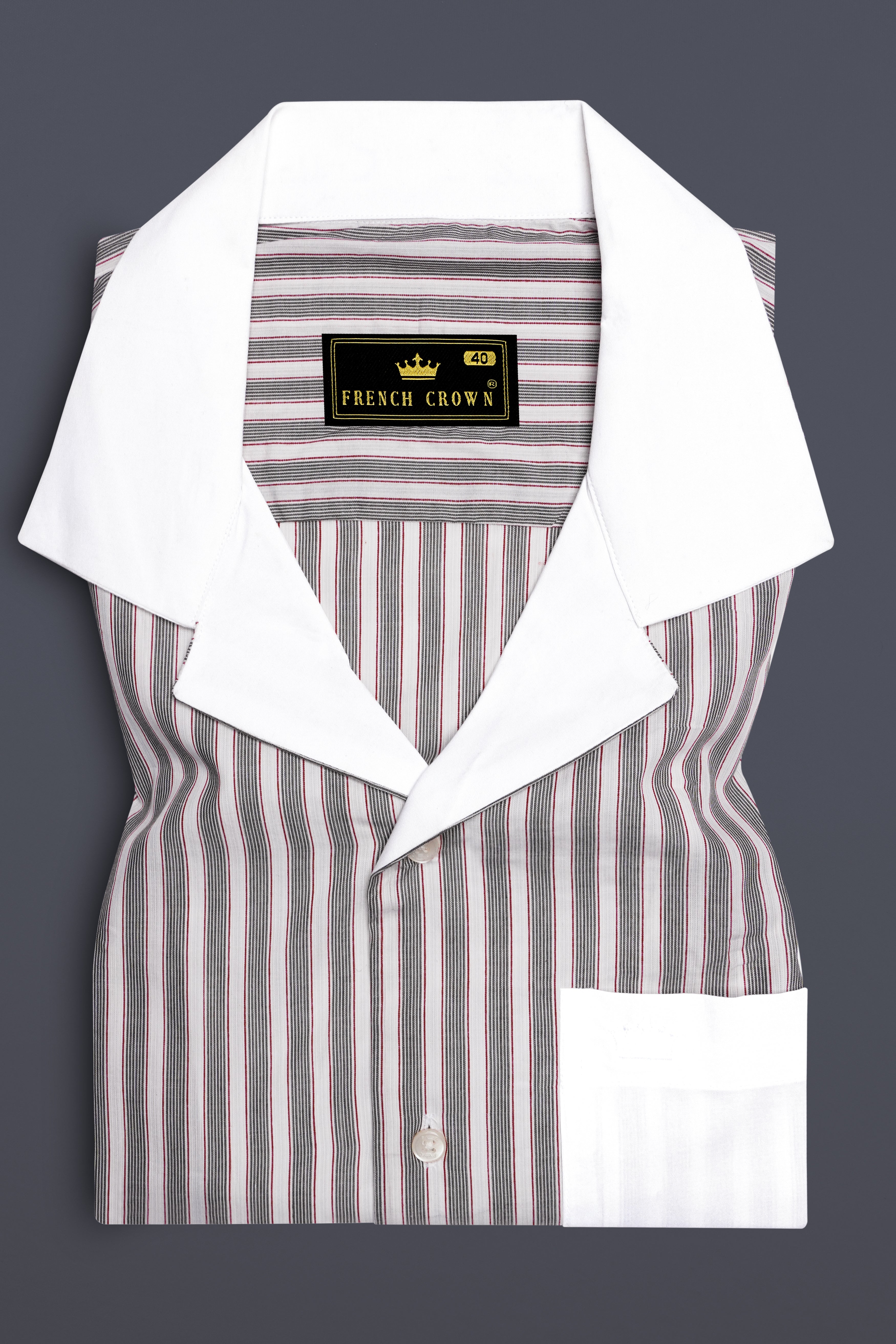 Bright White with Black Striped Premium Cotton Designer Shirt