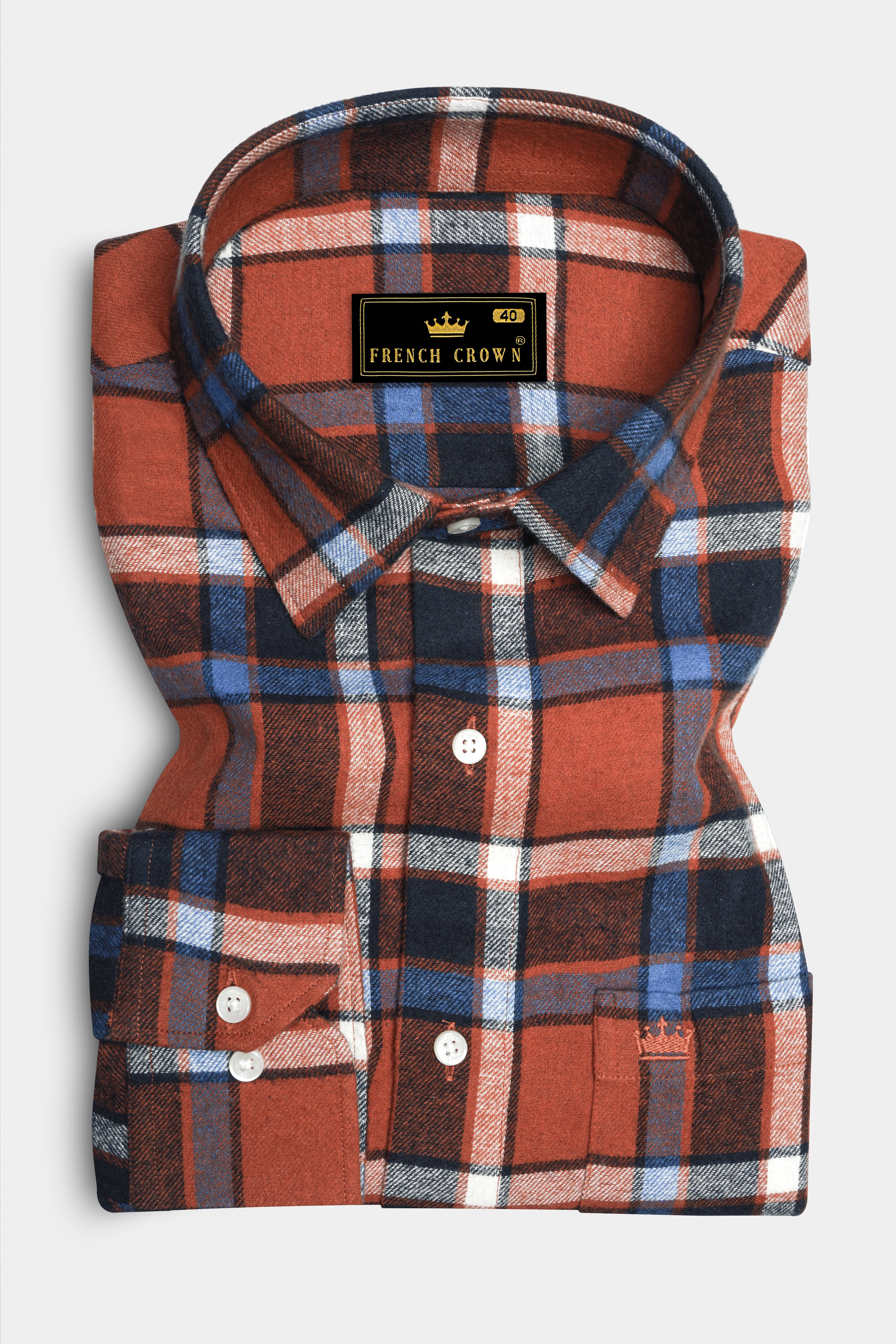 Sienna Brown with Black and Havelock Blue Plaid Flannel Overshirt/Shacket