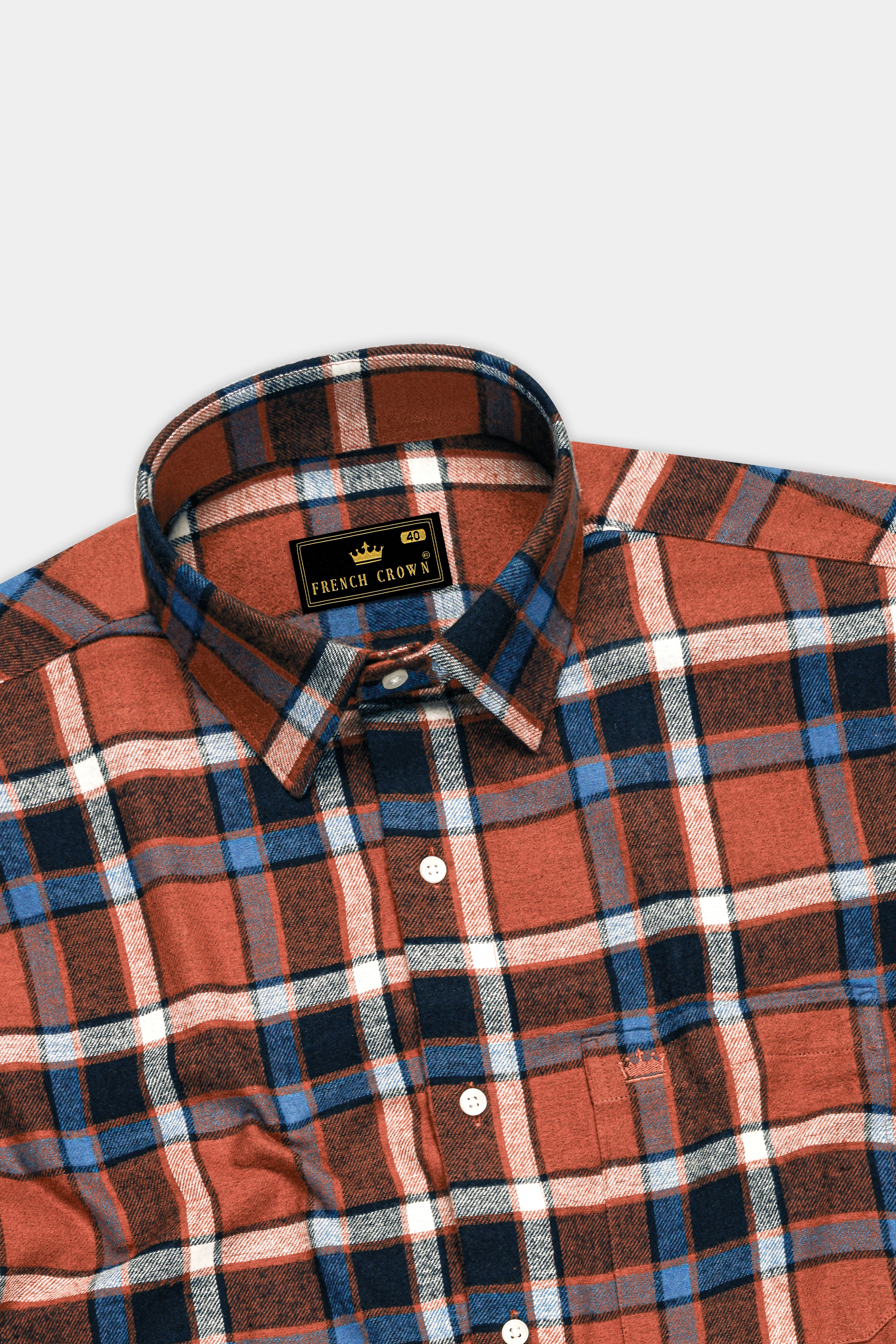 Sienna Brown with Black and Havelock Blue Plaid Flannel Overshirt/Shacket