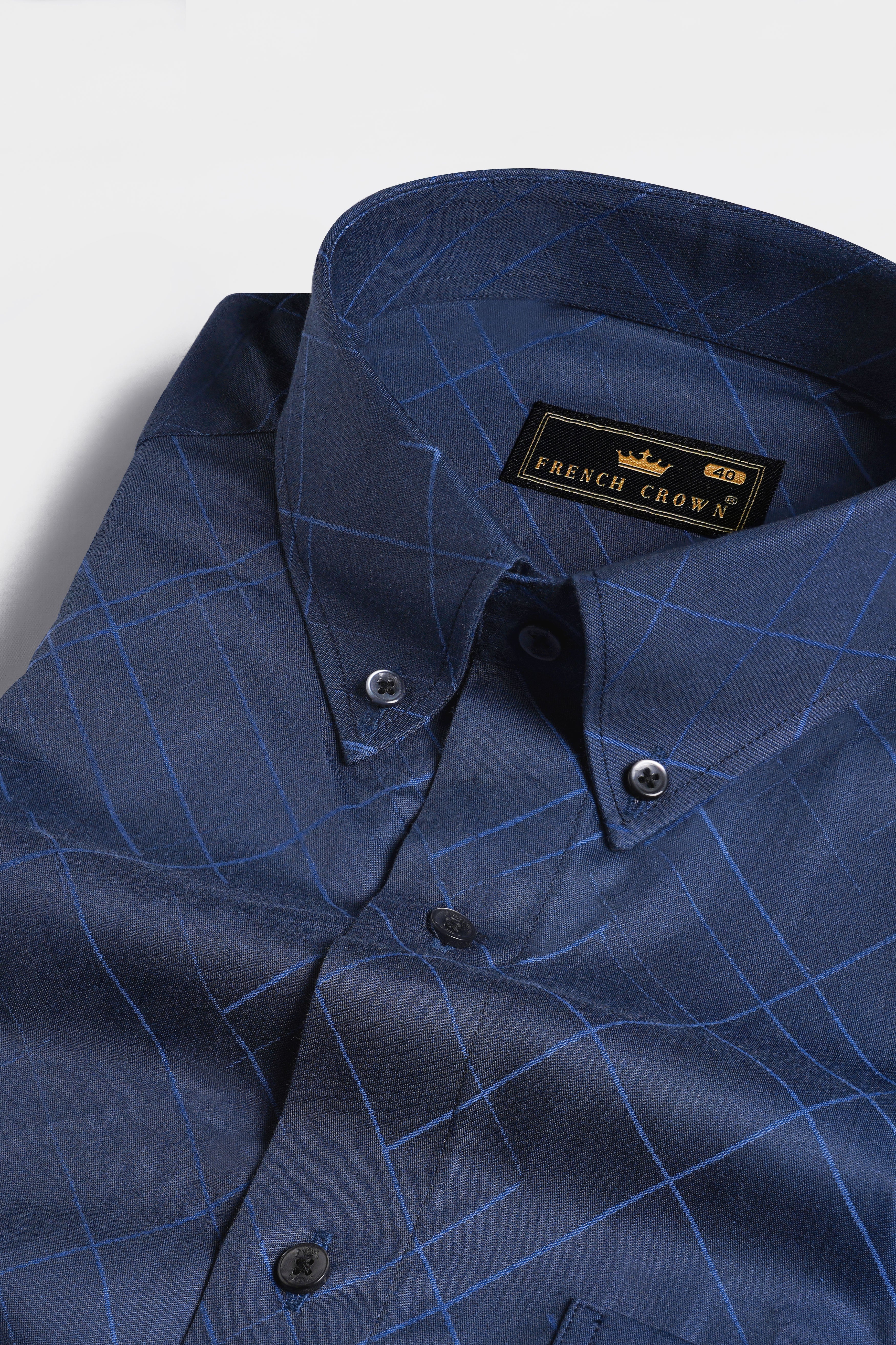 Rhino Blue Jacquard Textured Premium Giza Cotton Shirt