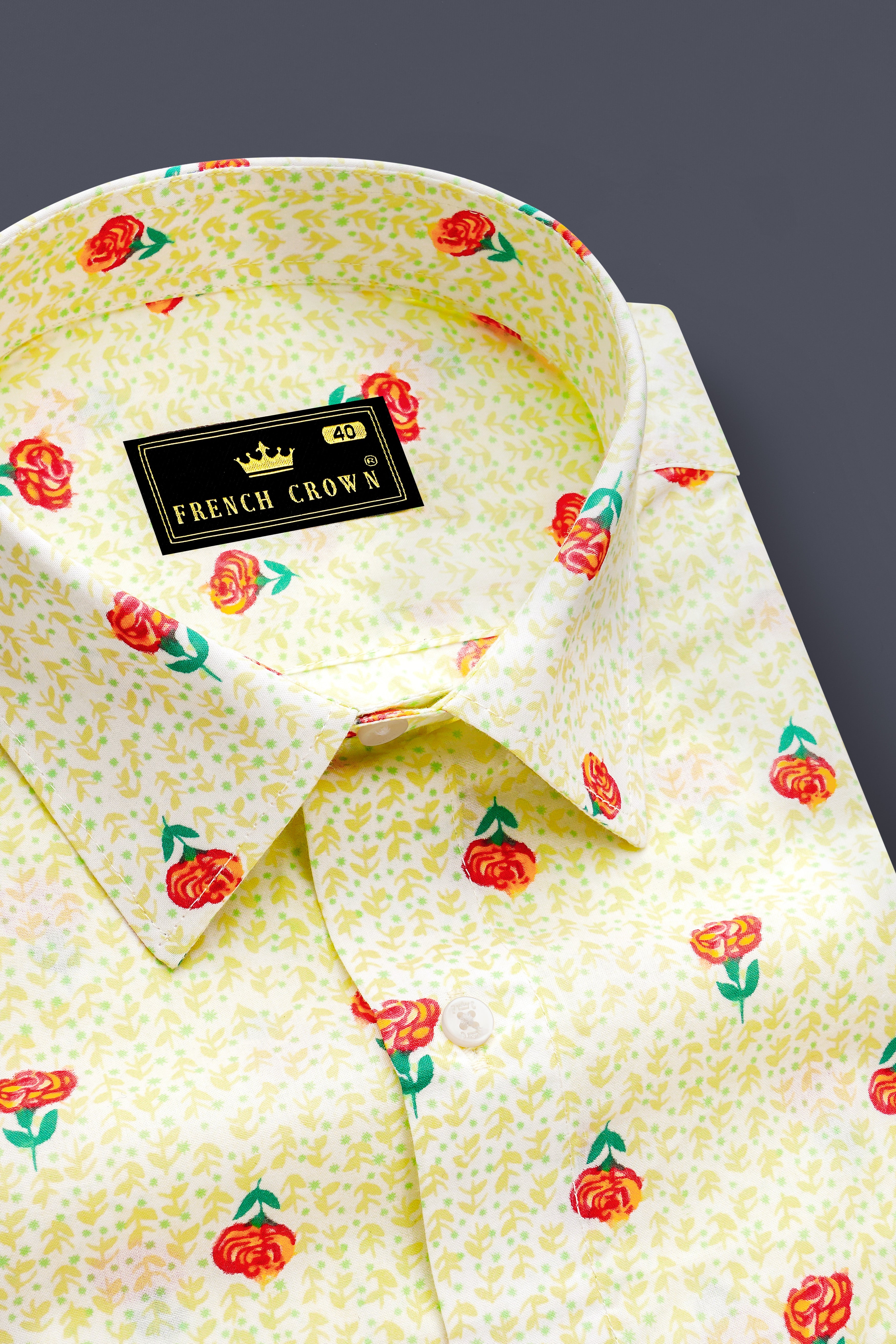 Barley Cream Rose Printed Premium Cotton Shirt