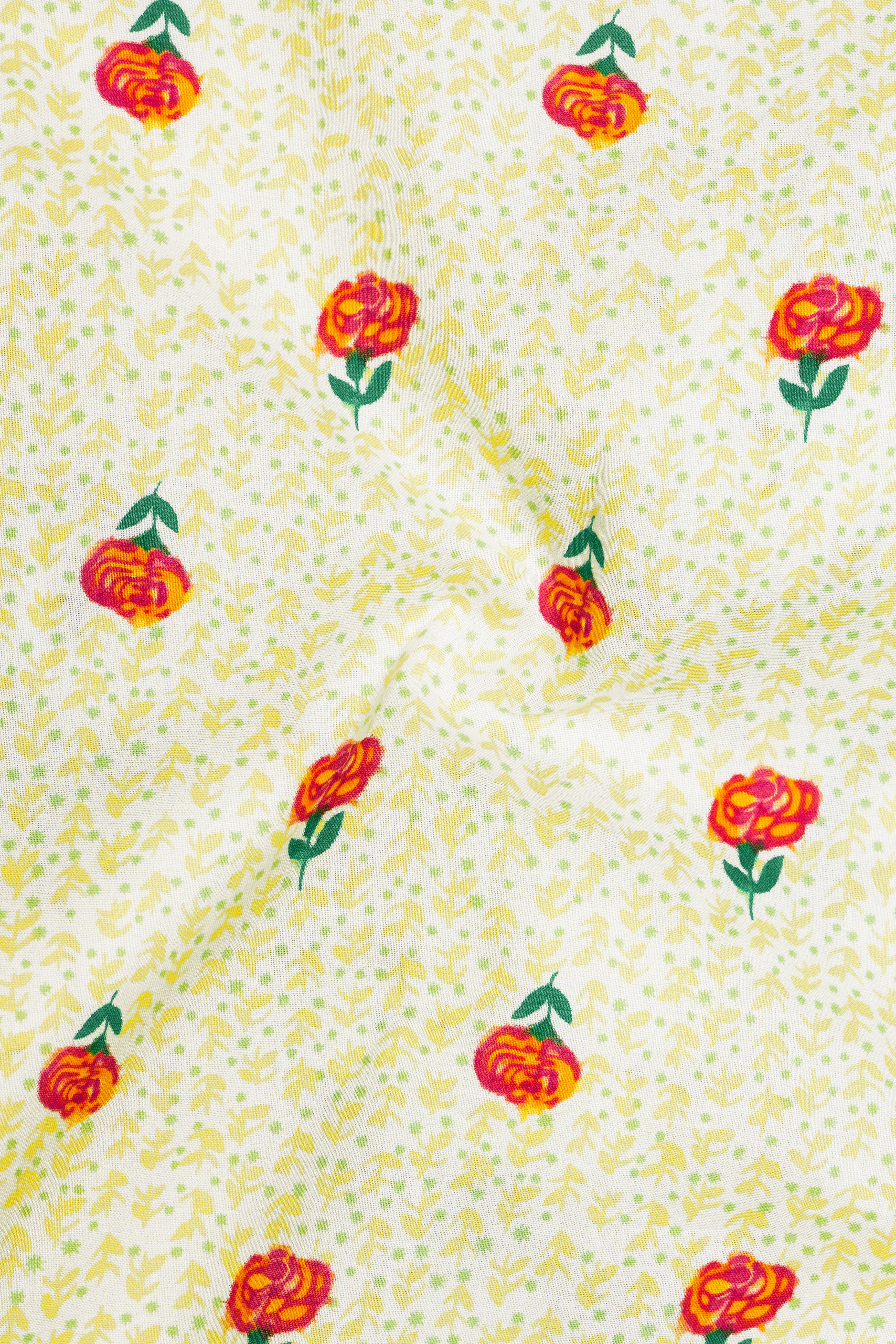 Barley Cream Rose Printed Premium Cotton Shirt