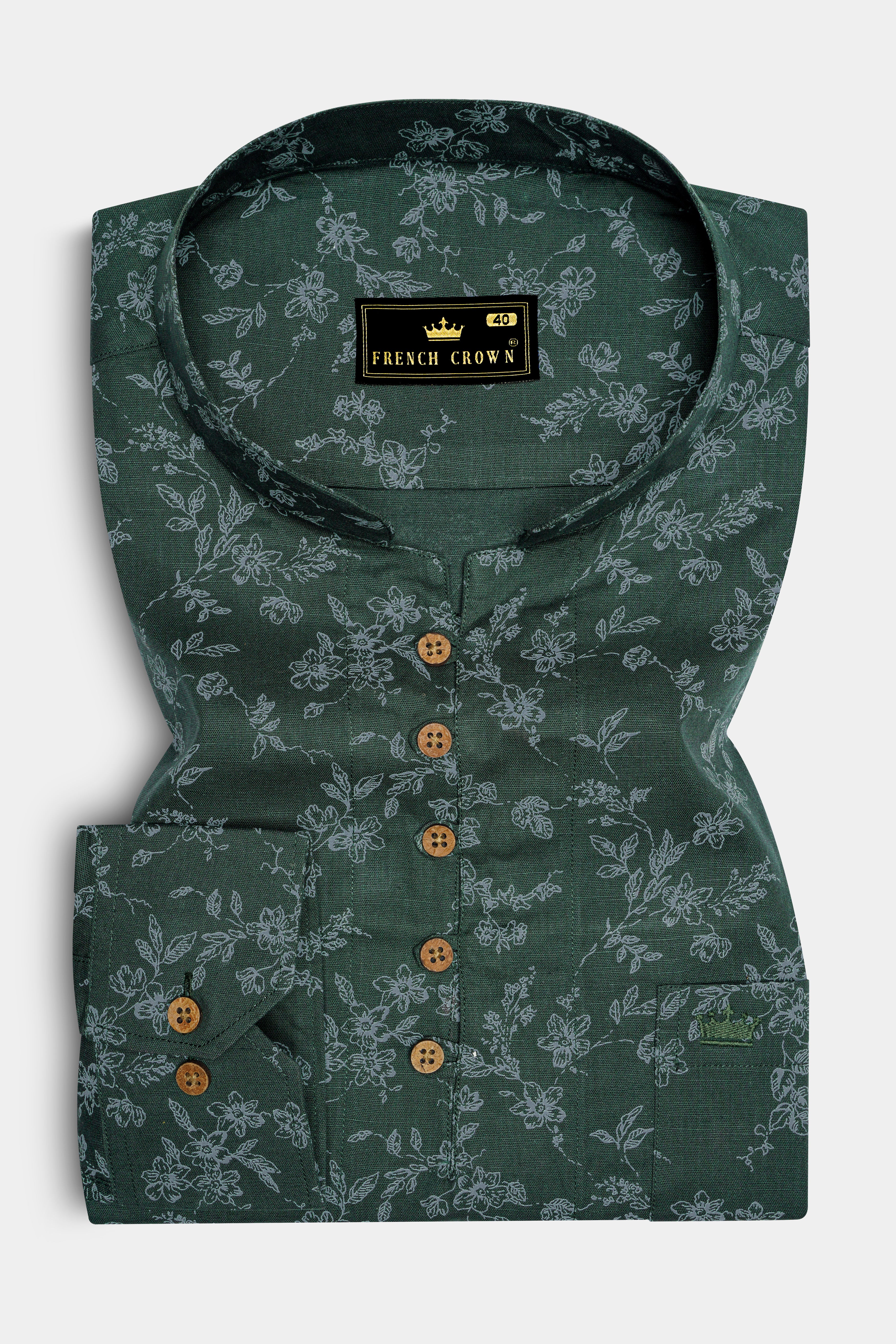 Lunar Green Ditsy Textured Luxurious Linen Kurta Shirt