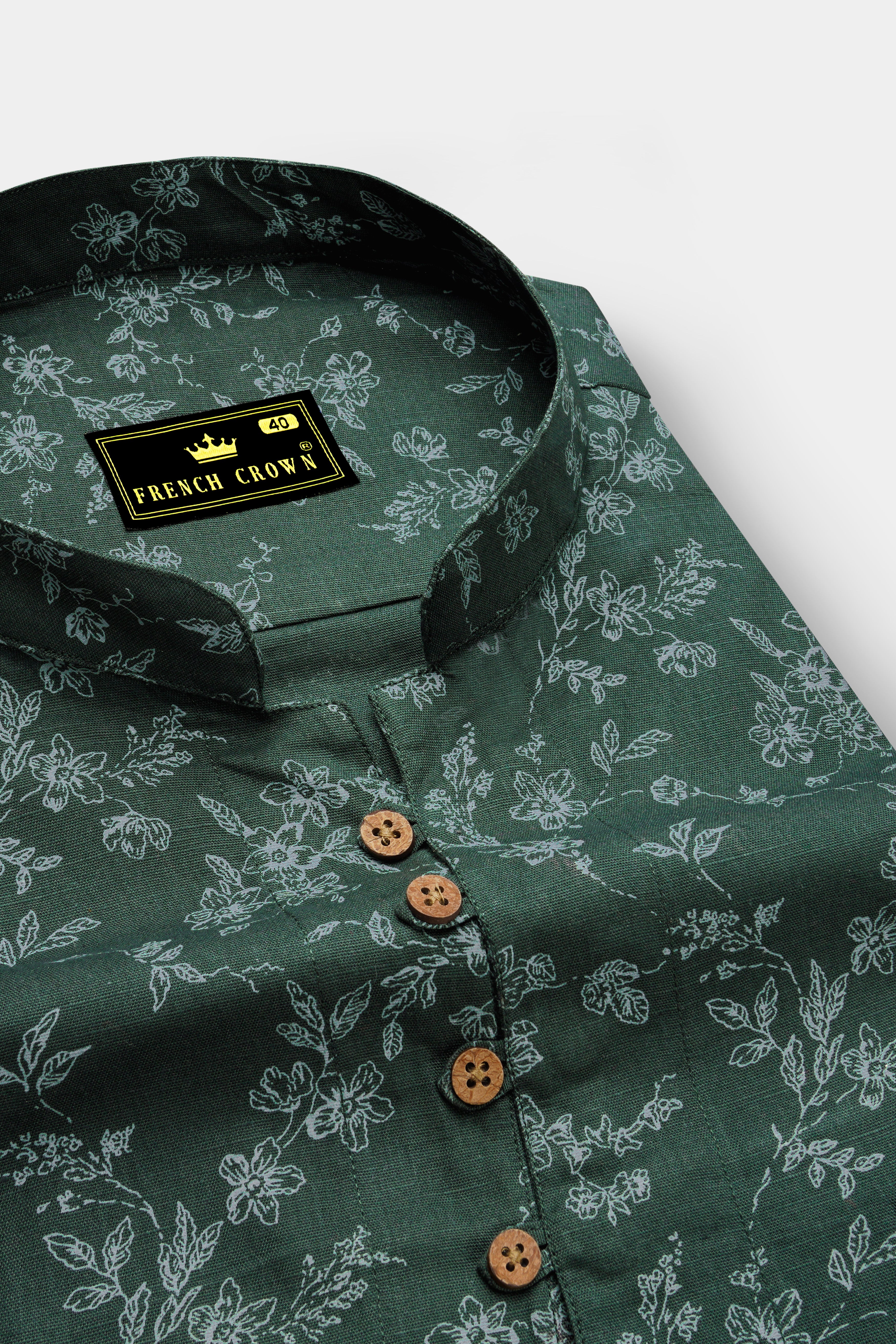 Lunar Green Ditsy Textured Luxurious Linen Kurta Shirt