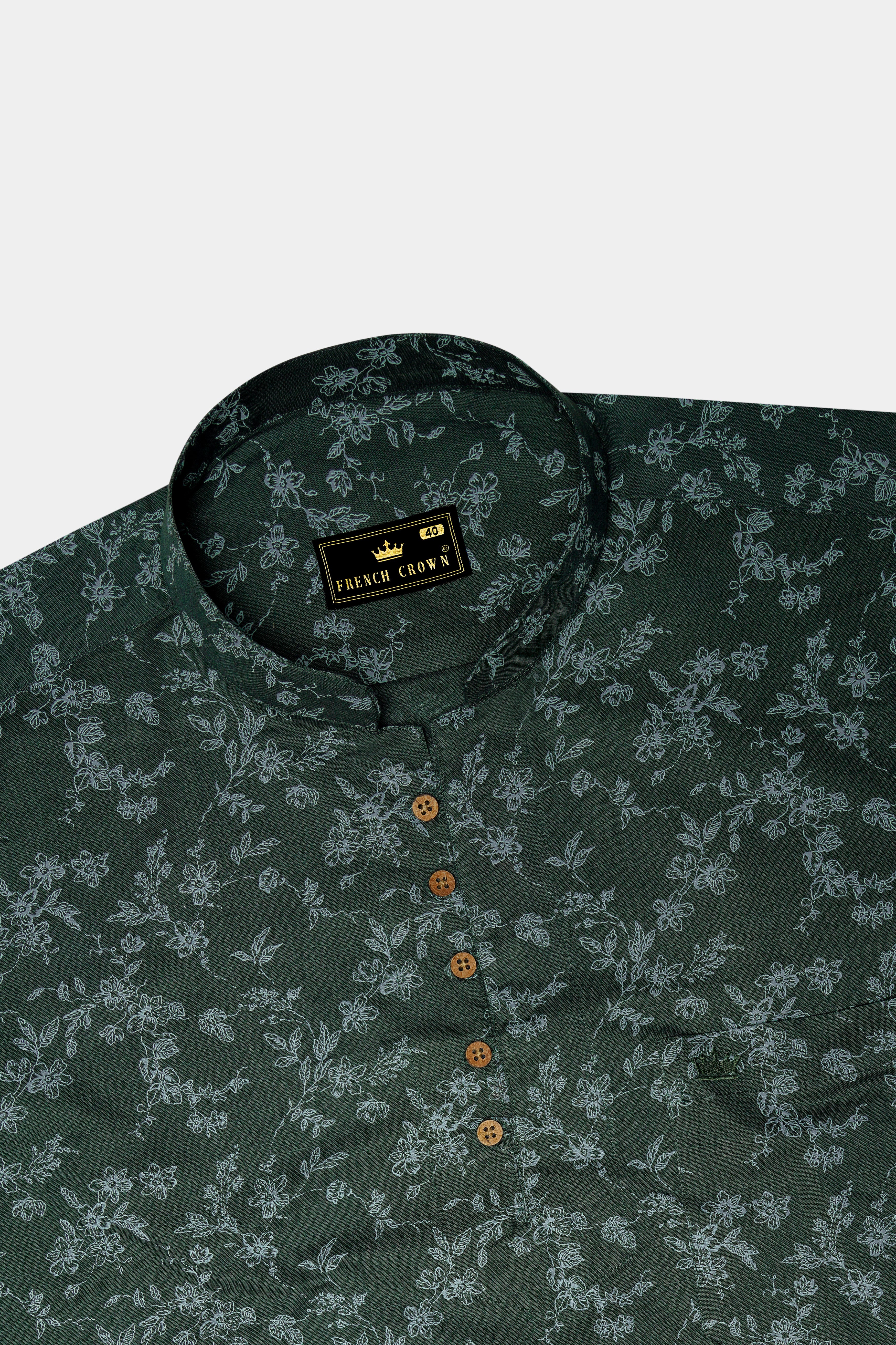 Lunar Green Ditsy Textured Luxurious Linen Kurta Shirt