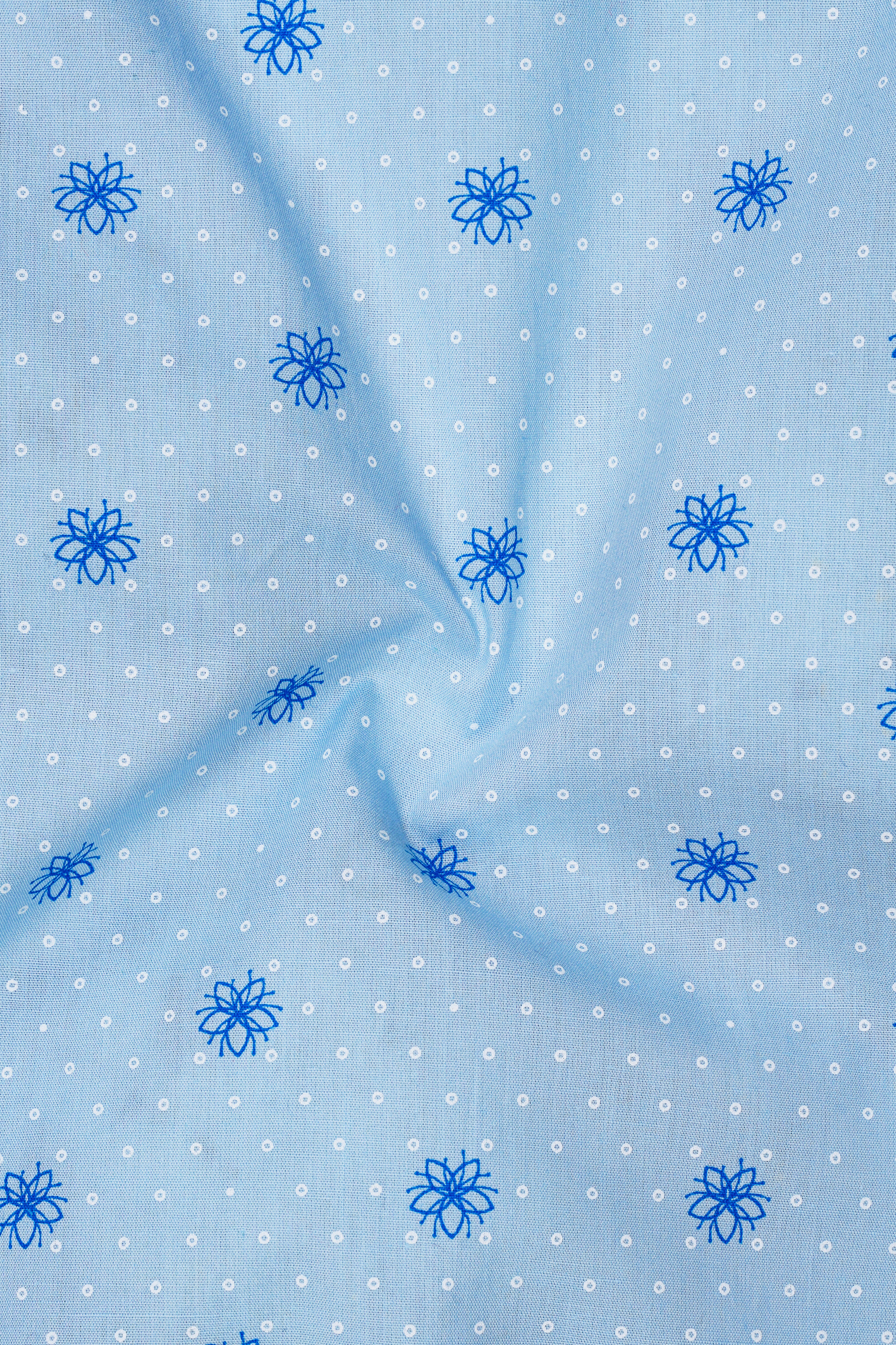 Geyser Sky Blue Ditsy Printed Premium Cotton Shirt