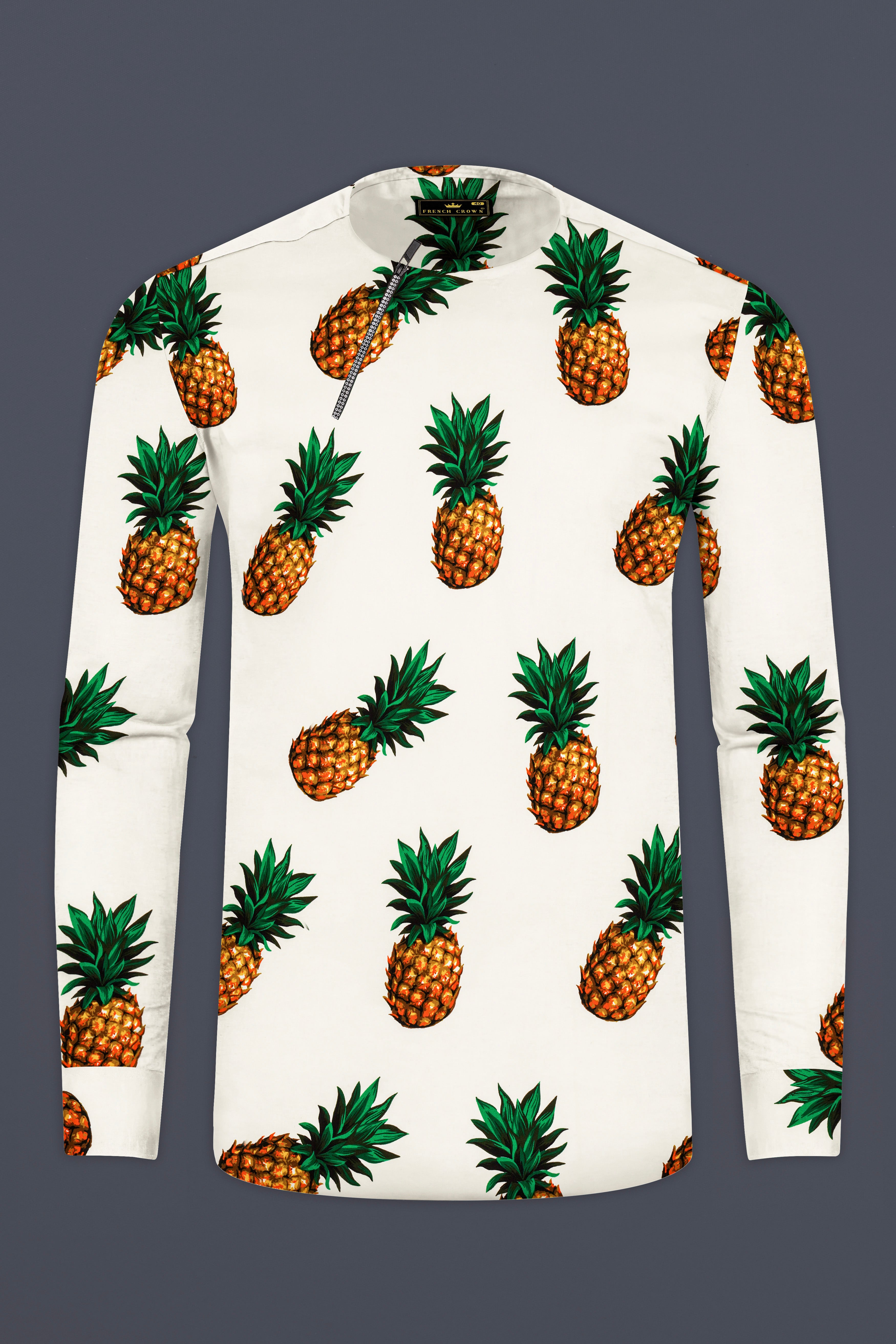 Meadow Beige Pineapple Printed Premium Cotton Designer Shirt