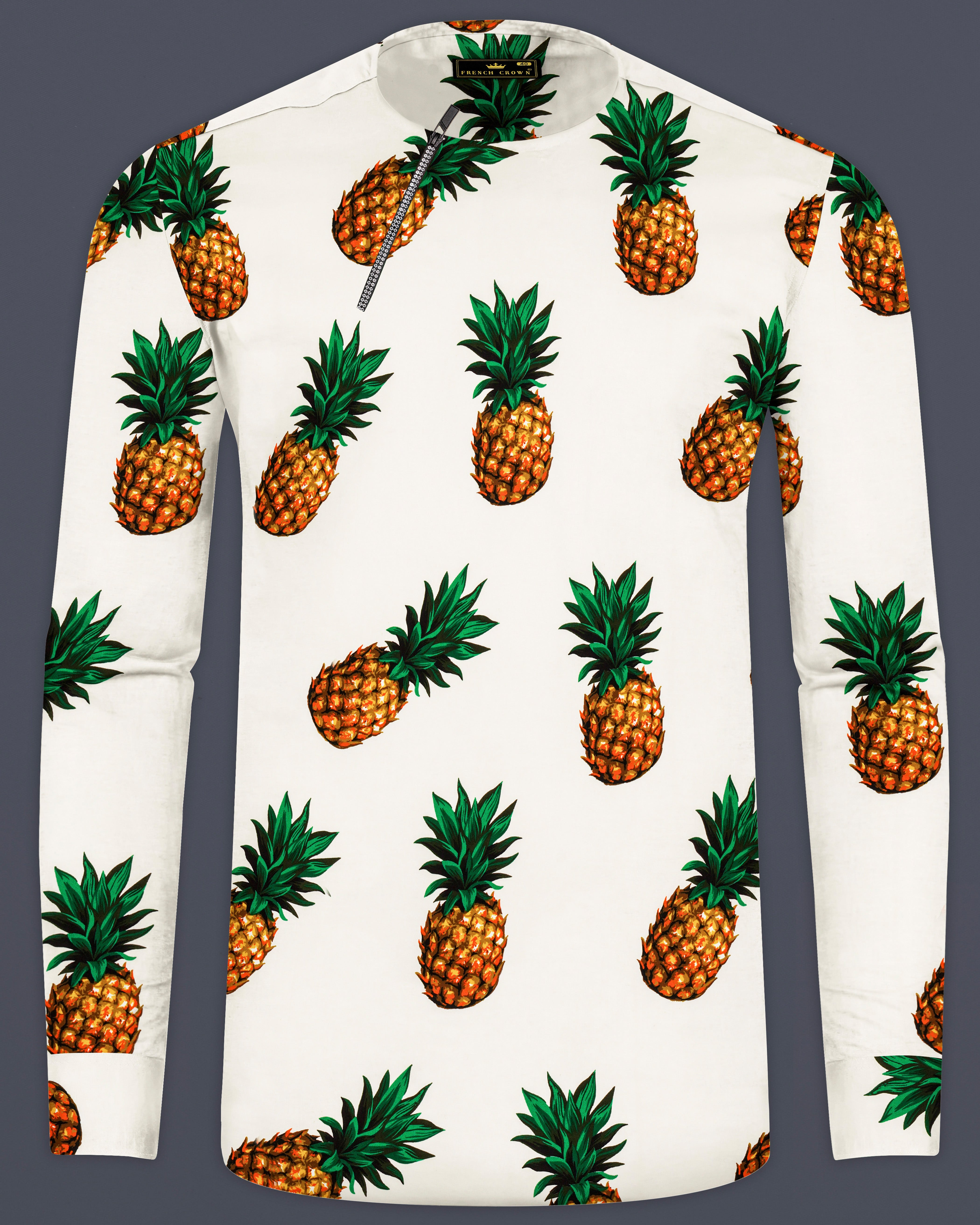 Meadow Beige Pineapple Printed Premium Cotton Designer Shirt