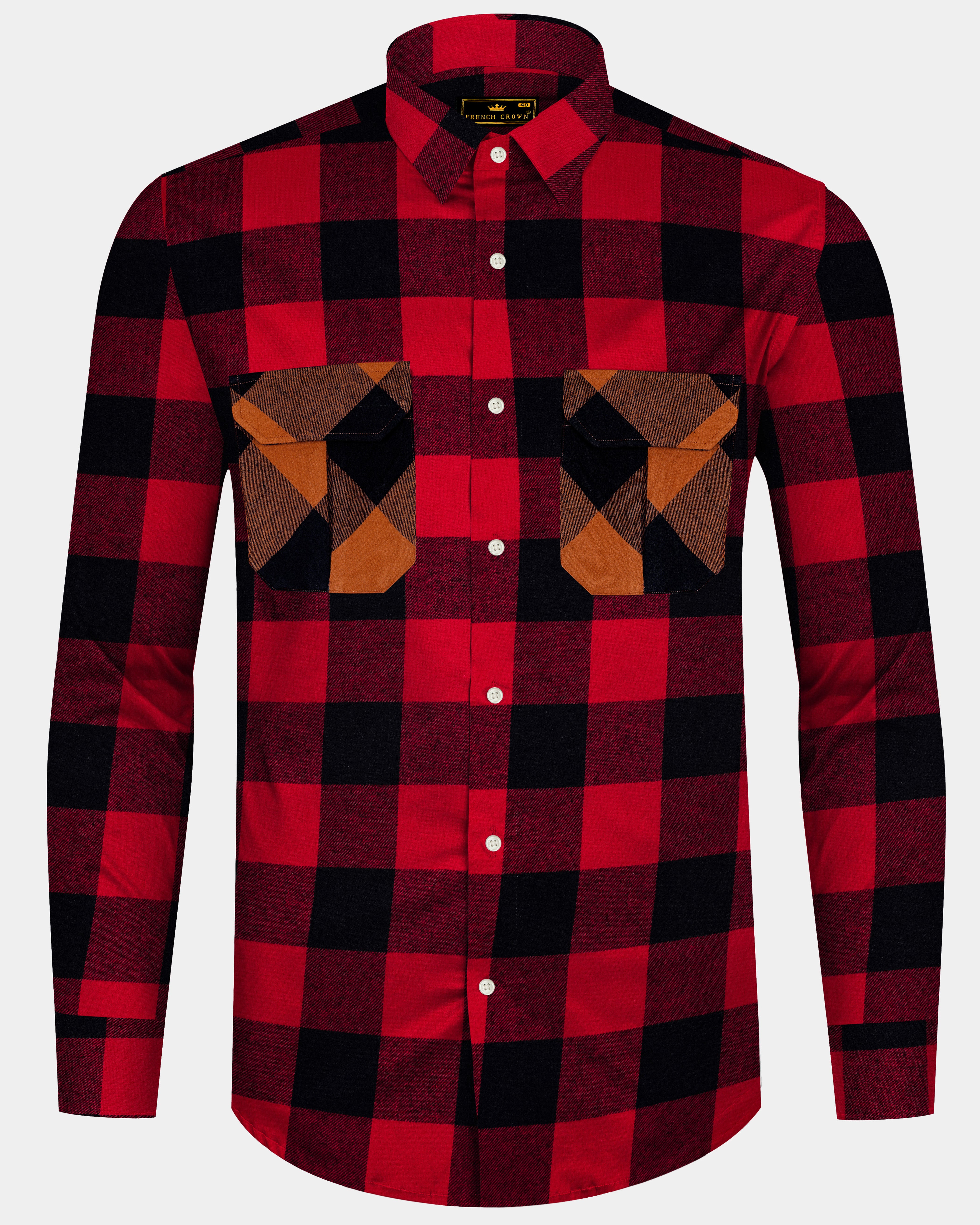 Shiraz Red and Black Casual Checks-Plaid Premium Cotton Shackets