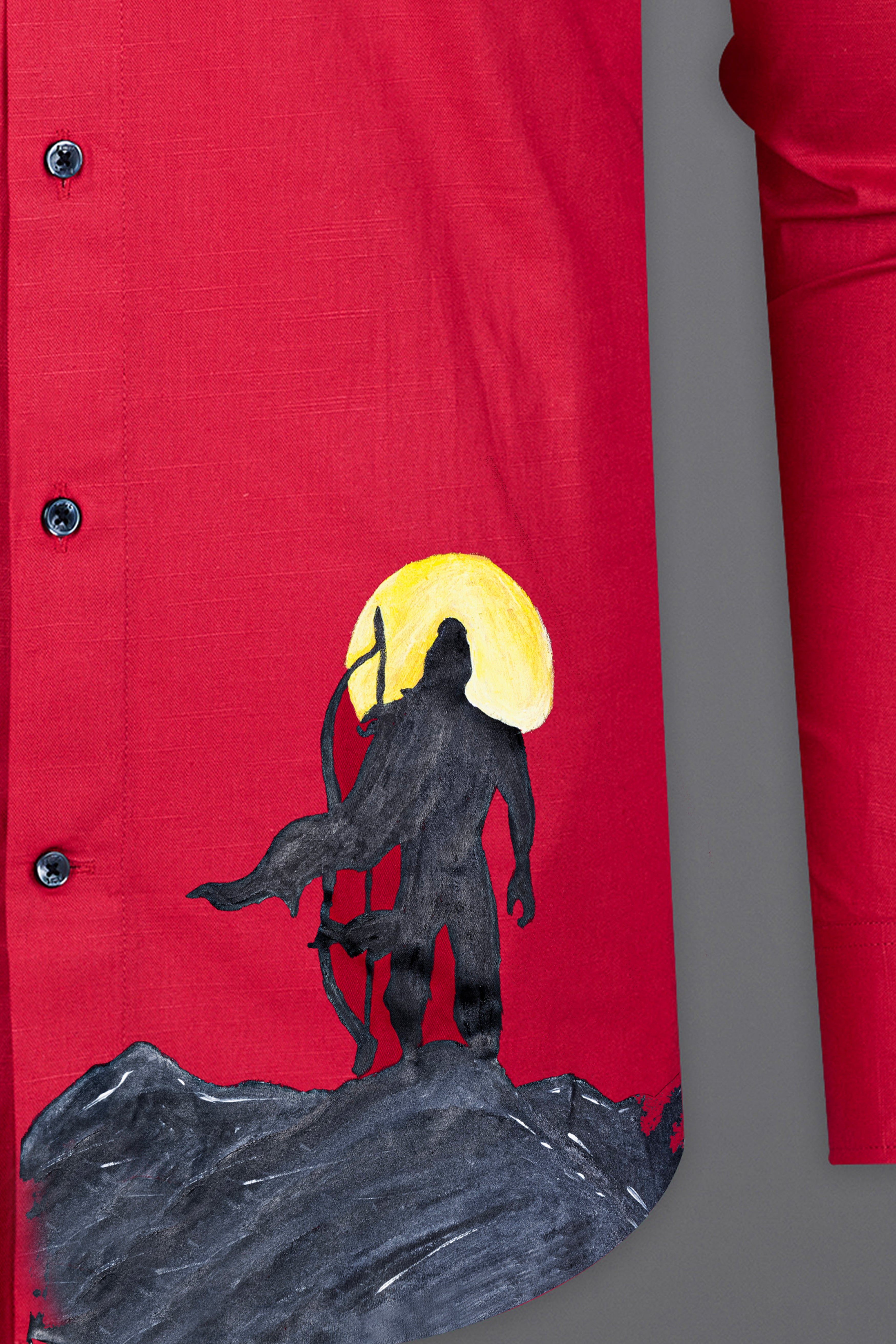 Carmine Red Lord Ram Hand Painted Hand Painted Luxurious Linen Designer Shirt