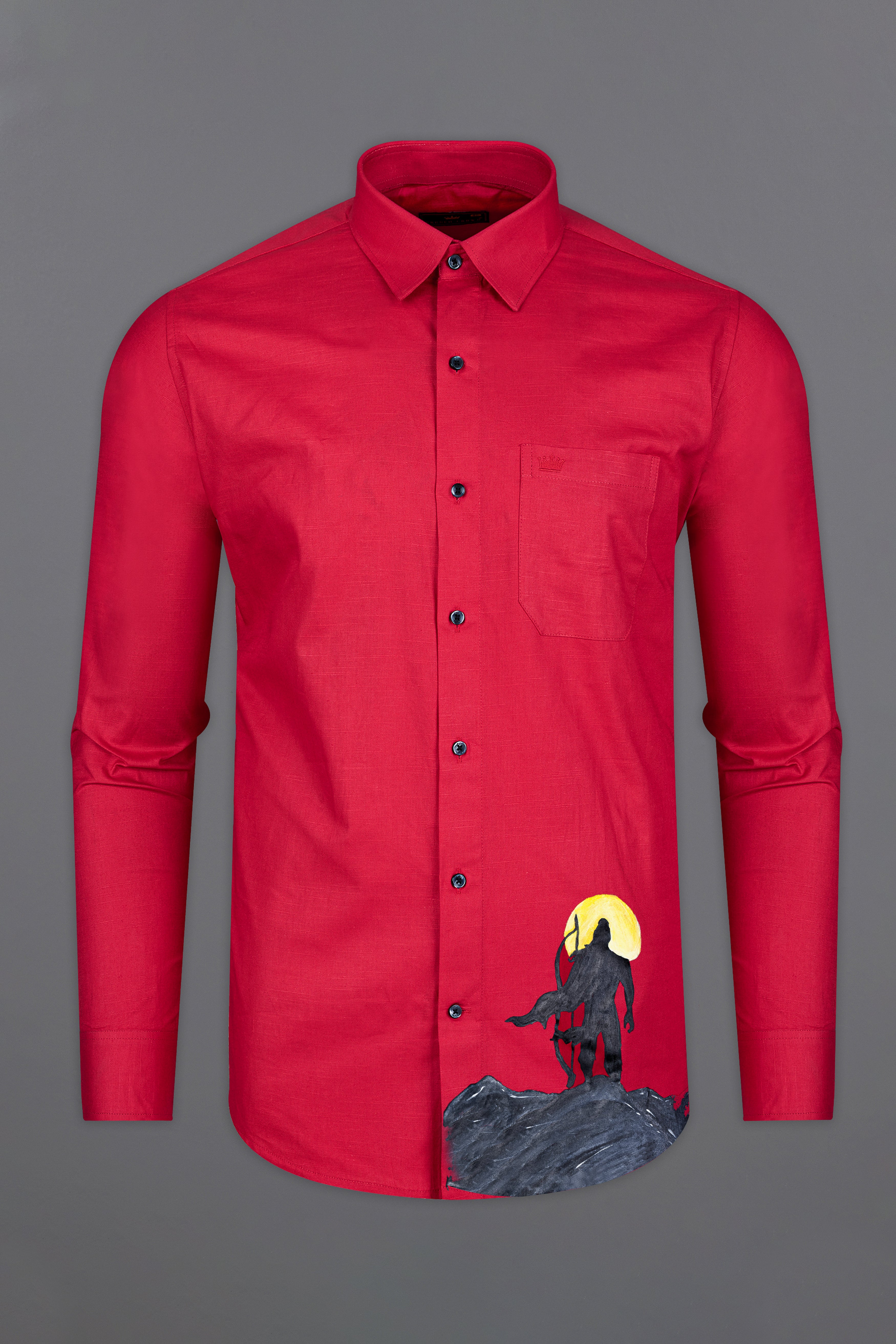 Carmine Red Lord Ram Hand Painted Luxurious Linen Designer Shirt
