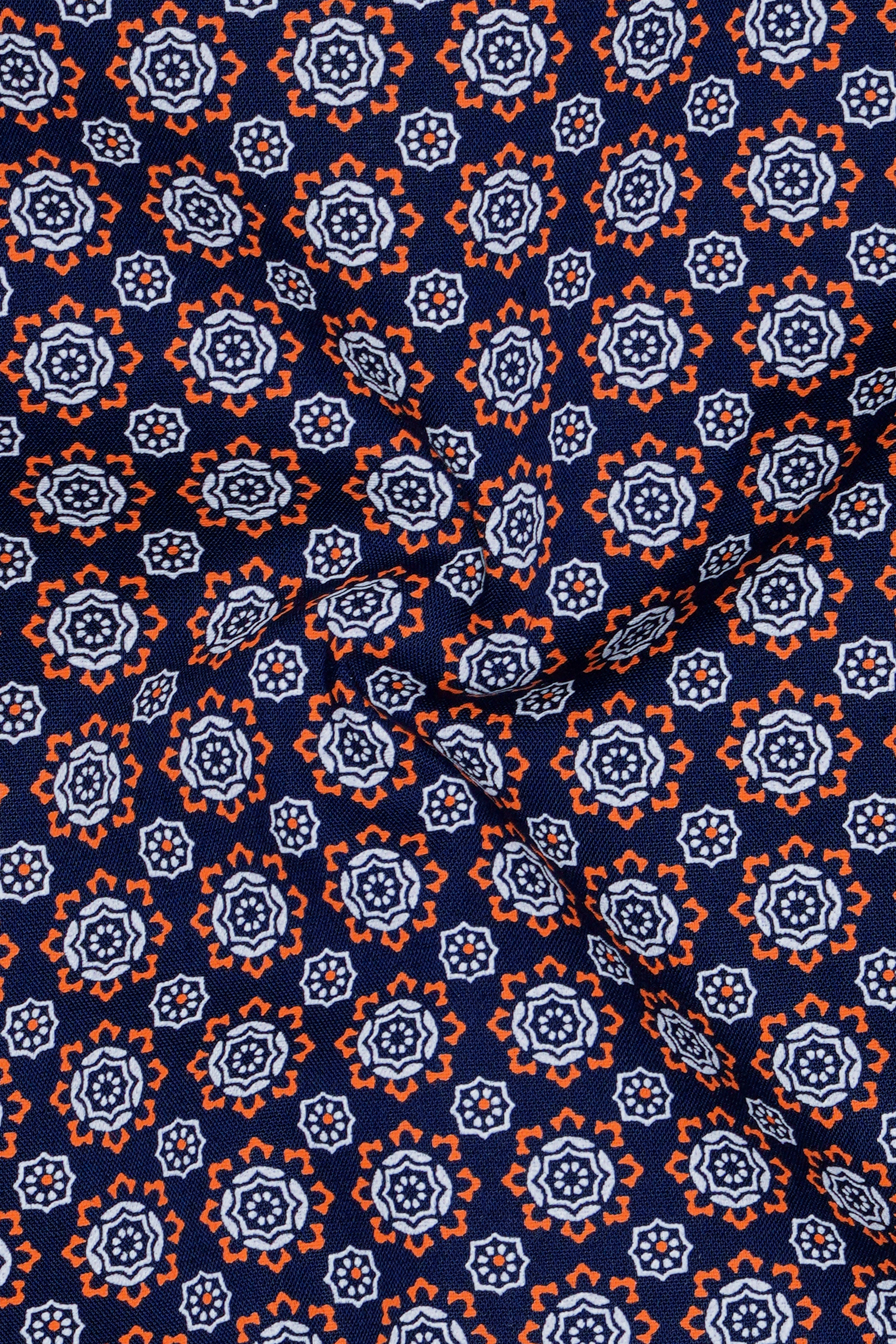 Haiti Blue and Cadmium Orange Printed Royal Oxford Kurta Shirt