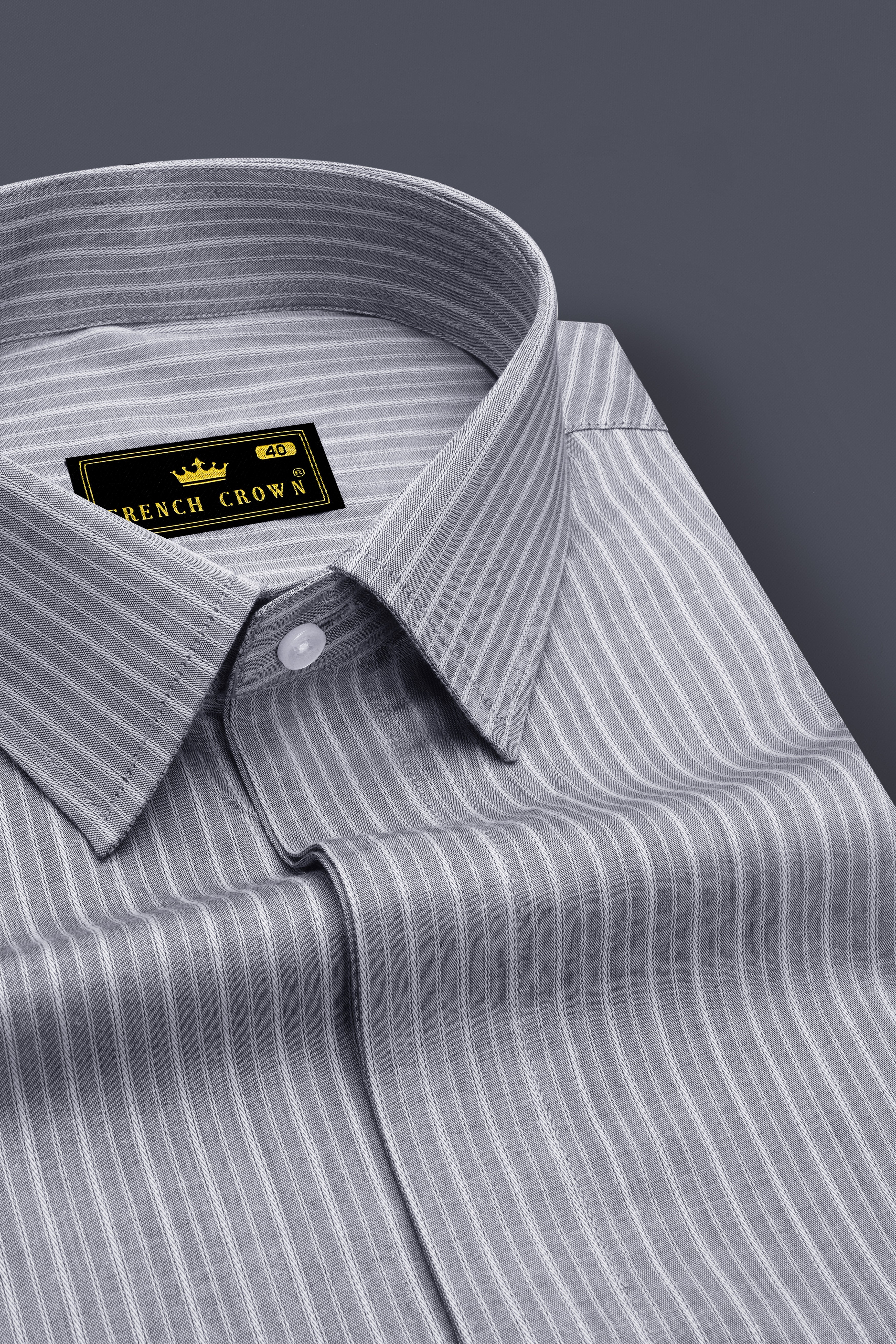 Martini Gray with Geyser Gray Striped And White Patch Work Dobby Textured Giza Cotton Designer Shirt