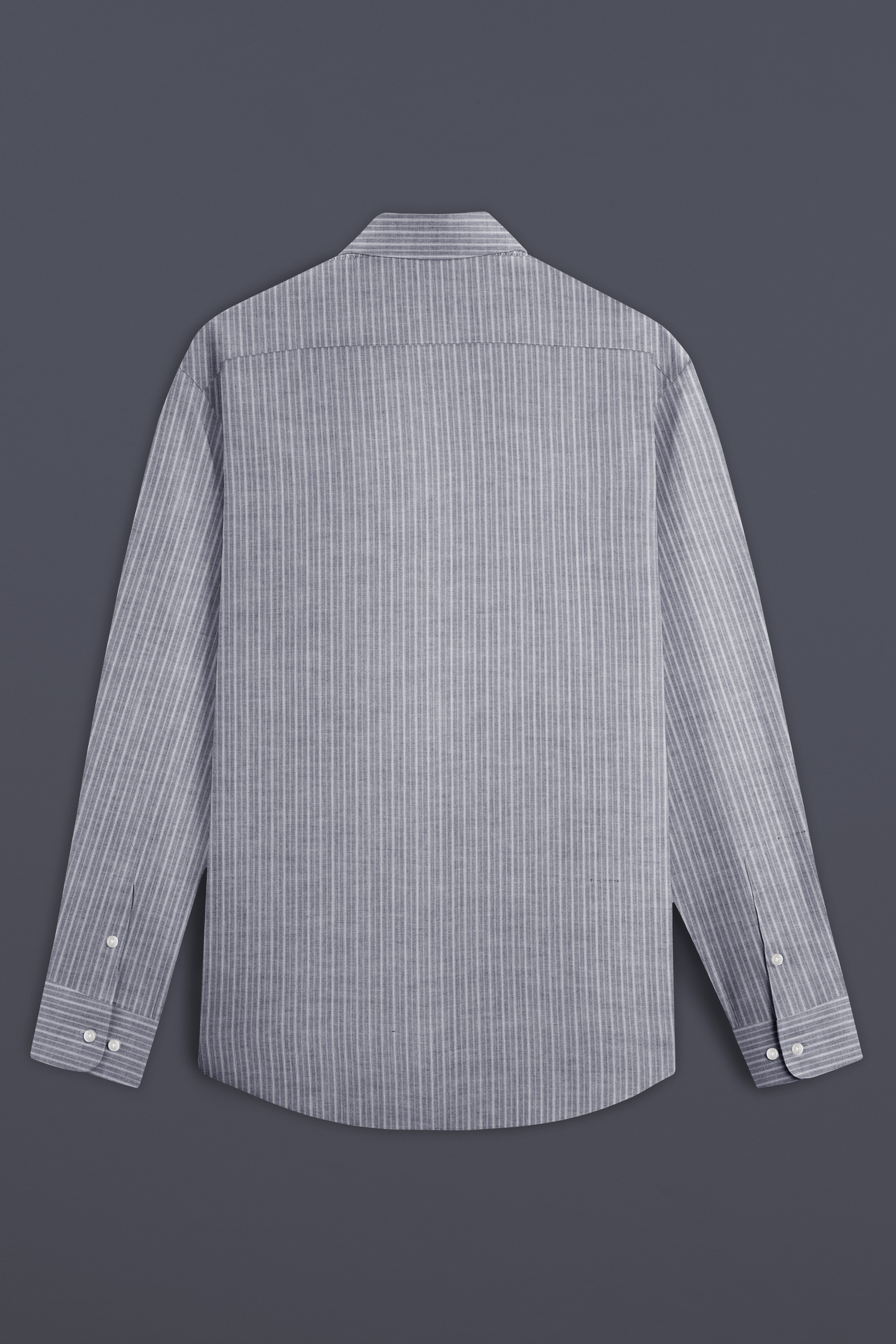 Martini Gray with Geyser Gray Striped And White Patch Work Dobby Textured Giza Cotton Designer Shirt